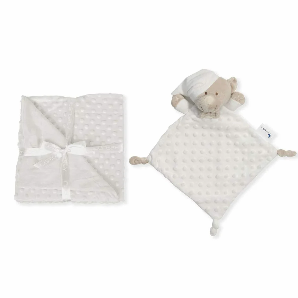 Interbaby Couverture Bébé Naissance Bulles 80x110cm + Peluche Ourson 28x17cm Coffret Cadeau Beige