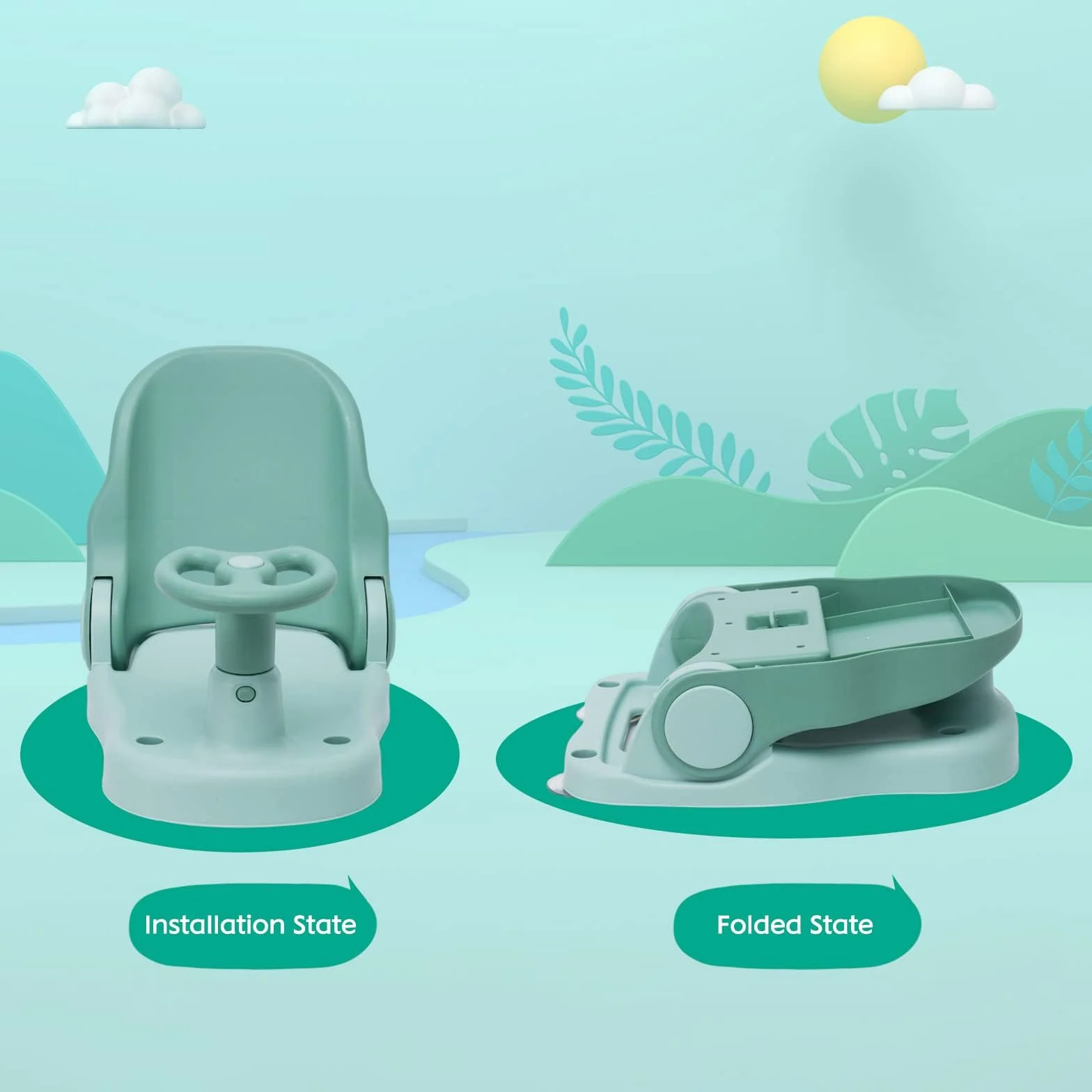 Chaise de Bain Bébé 6-24 Mois Dossier Réglable 4 Ventouses Pliable Antidérapant