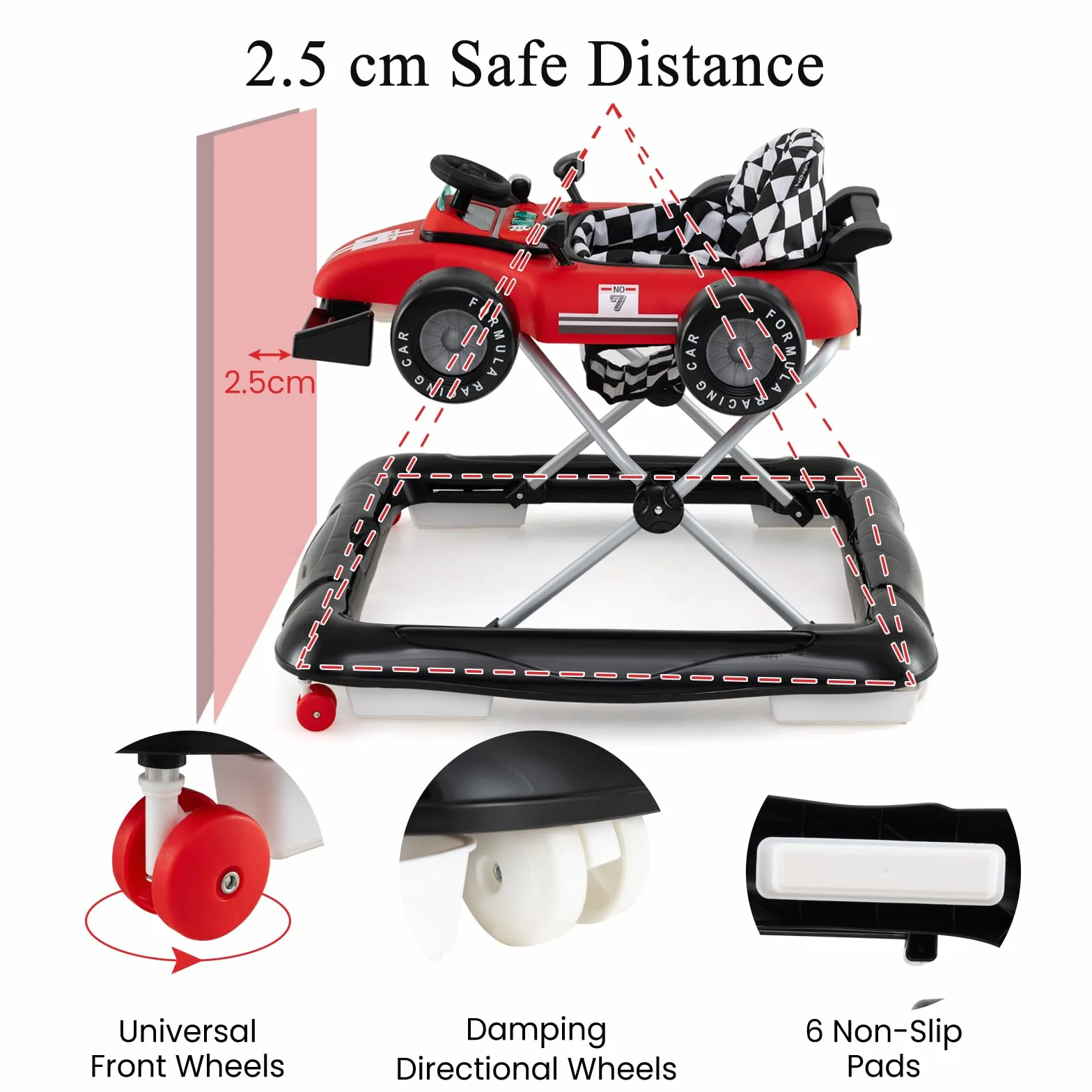 LIFEZEAL Trotteur Bébé Evolutif 4 en 1 Pliable avec Roues Universelles, Musique et Lumières, pour 6-18 Mois, Charge 12 kg