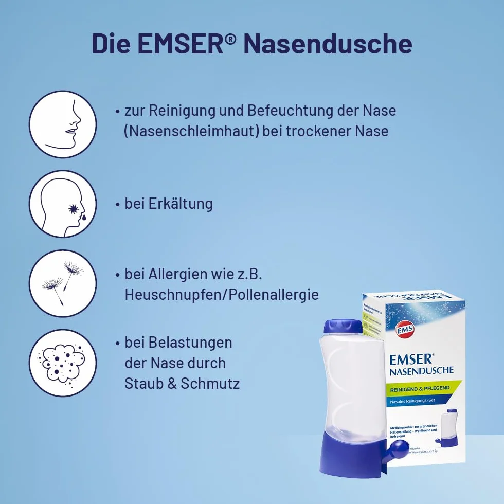 EMSER Nasendusche nasales Reinigungs-Set mit Spülsalz-Beuteln, 1 Stück