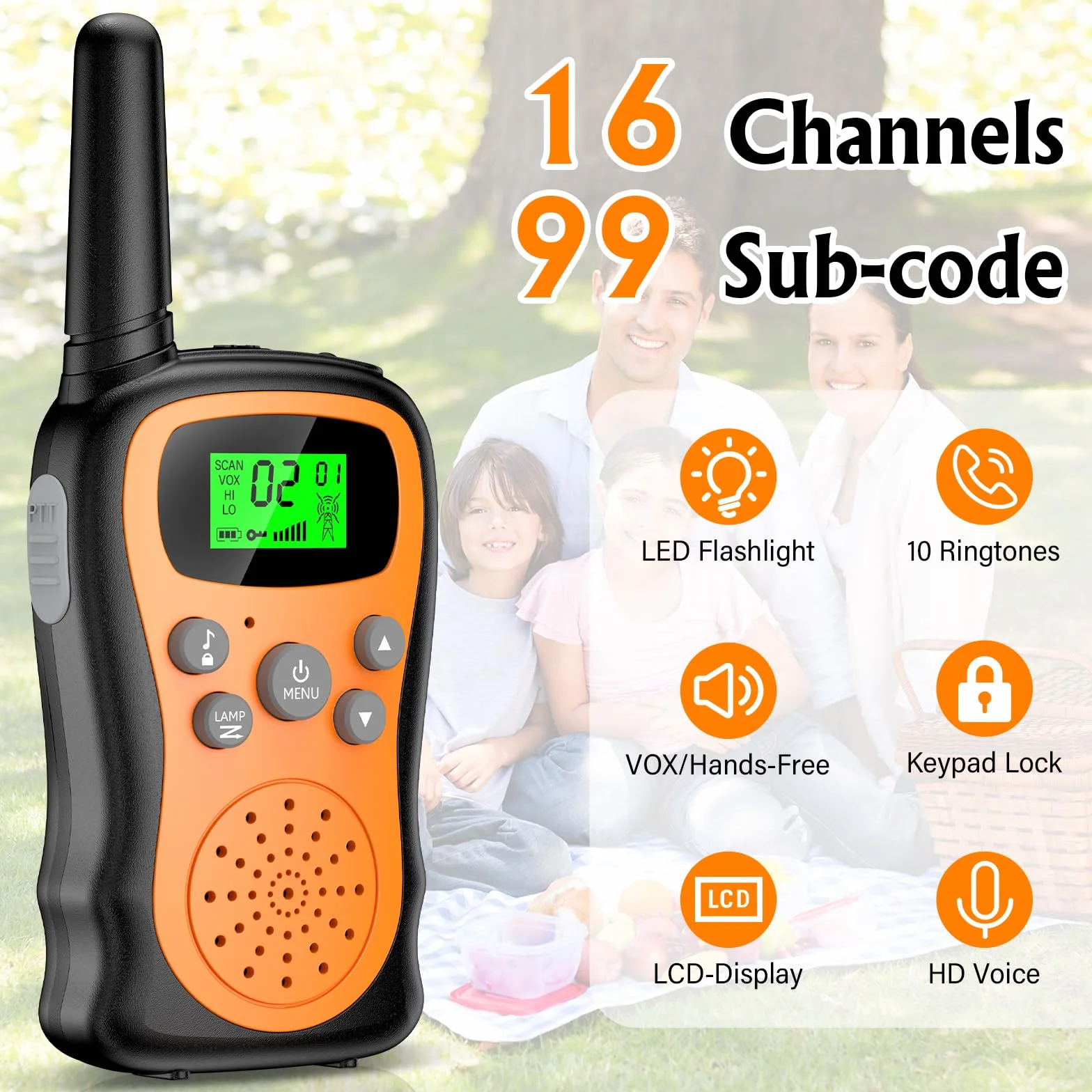 Pakinui Talkie Walkie Enfants Rechargeable Longue Portée 3 KM Batterie 1000mAh Ensemble de 2 avec Lampe de Poche VOX Camping Randonnée