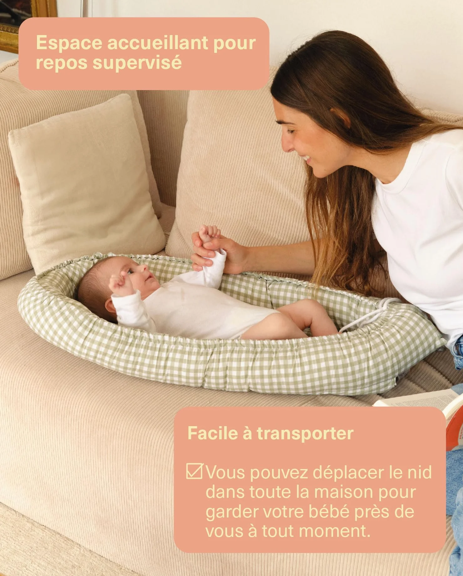 Molis&co. Nid bébé 90 x 50 cm Réducteur de Berceau Co-Sleeping Coton Oeko-TEX 100 Mint Tea