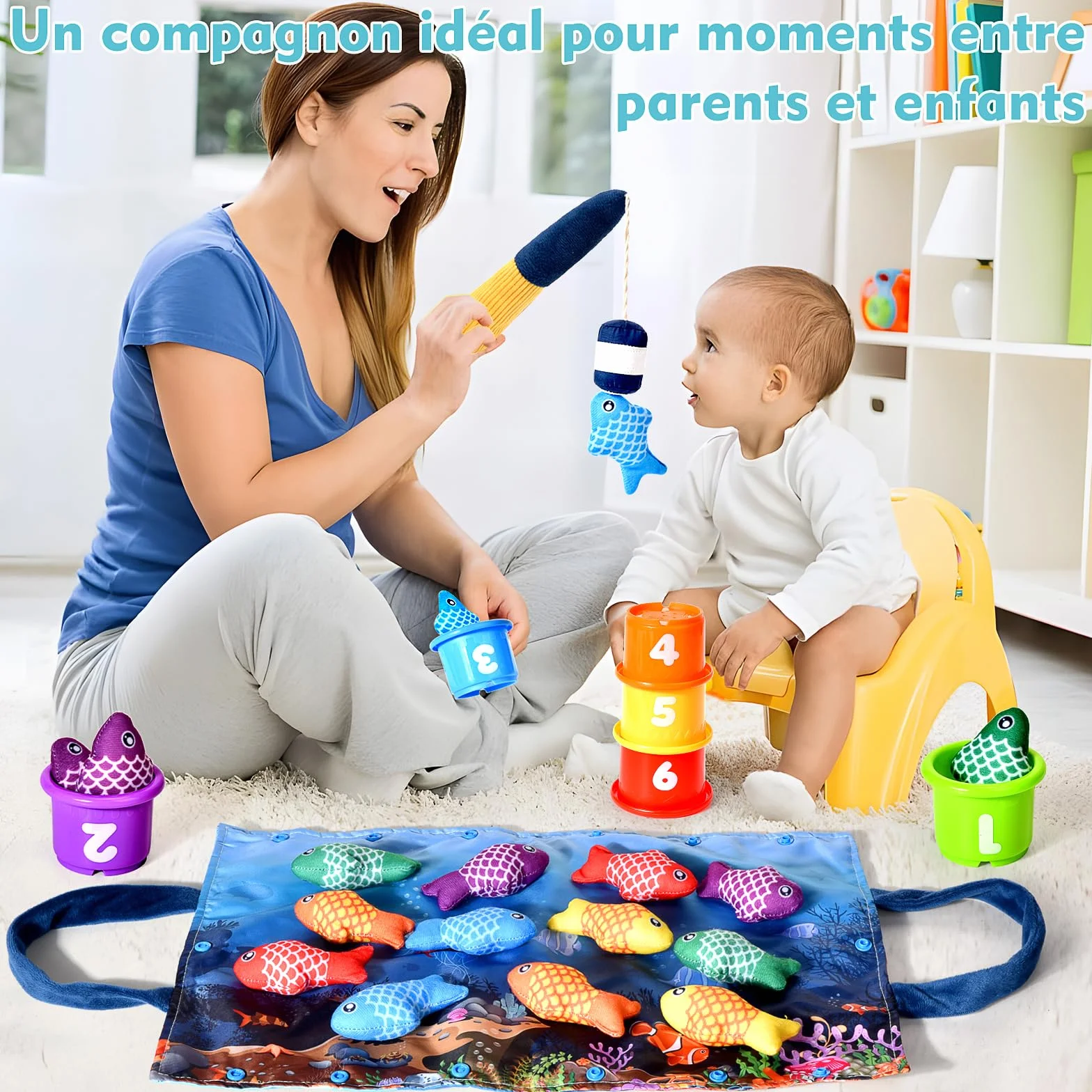 Jouet Bebe 1 an Montessori Peche a la Ligne Jeux Educatif Enfant 6-18 Mois Cadeau Fille Garcon 1-3 Ans