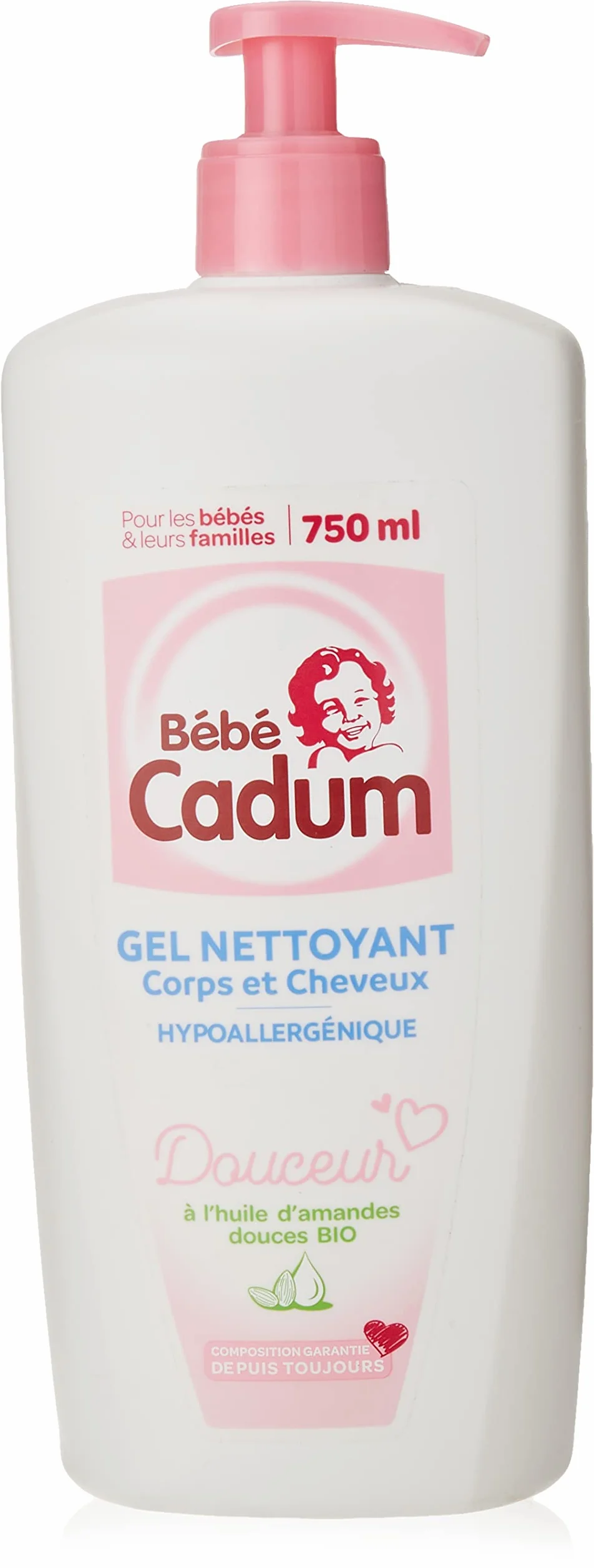 Cadum Bébé Gel Nettoyant Corps et Cheveux à l'Huile d'Amandes Douces Bio 750ml