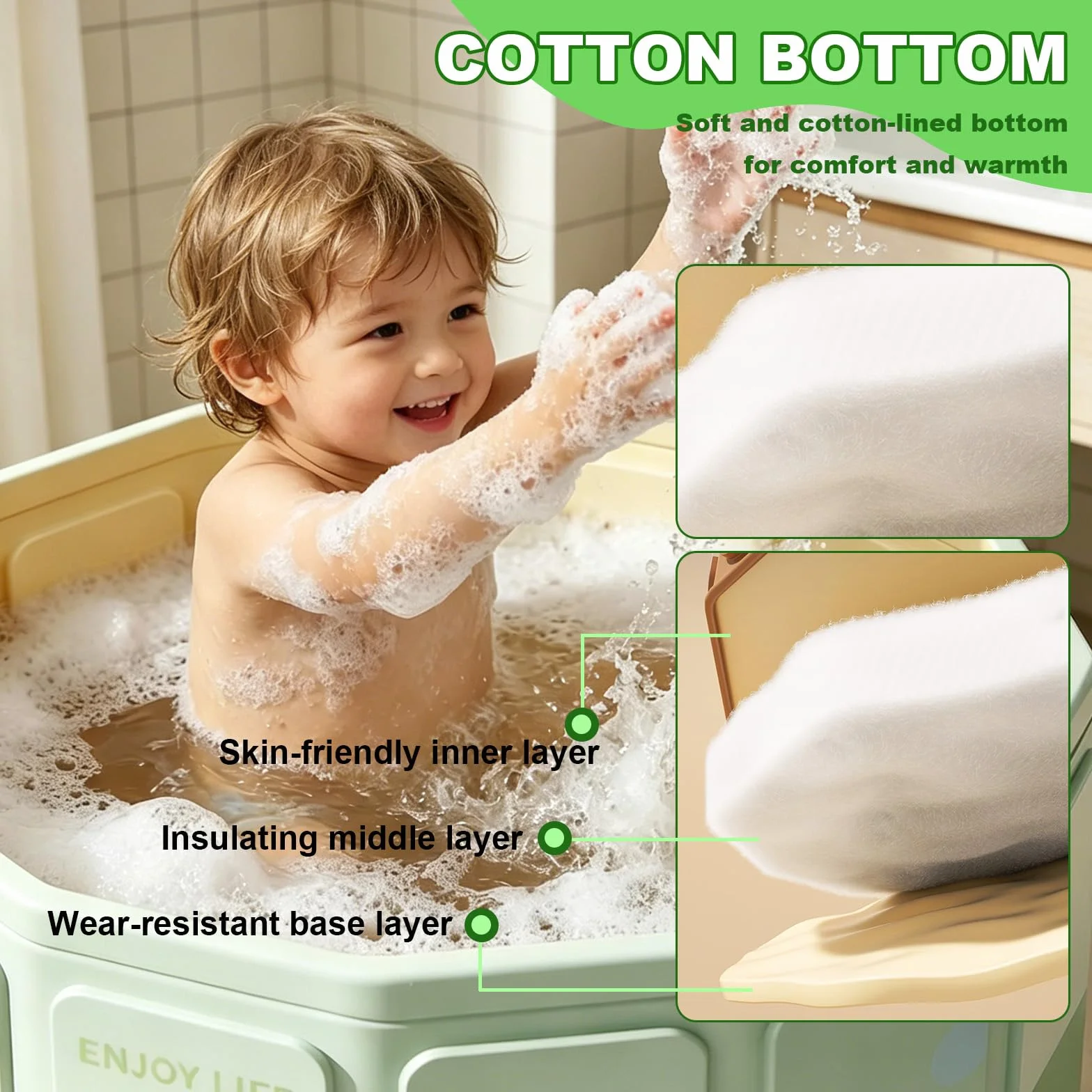 Baignoire Pliable Bébé 0-5 Ans avec Bouchon de Vidange Vert