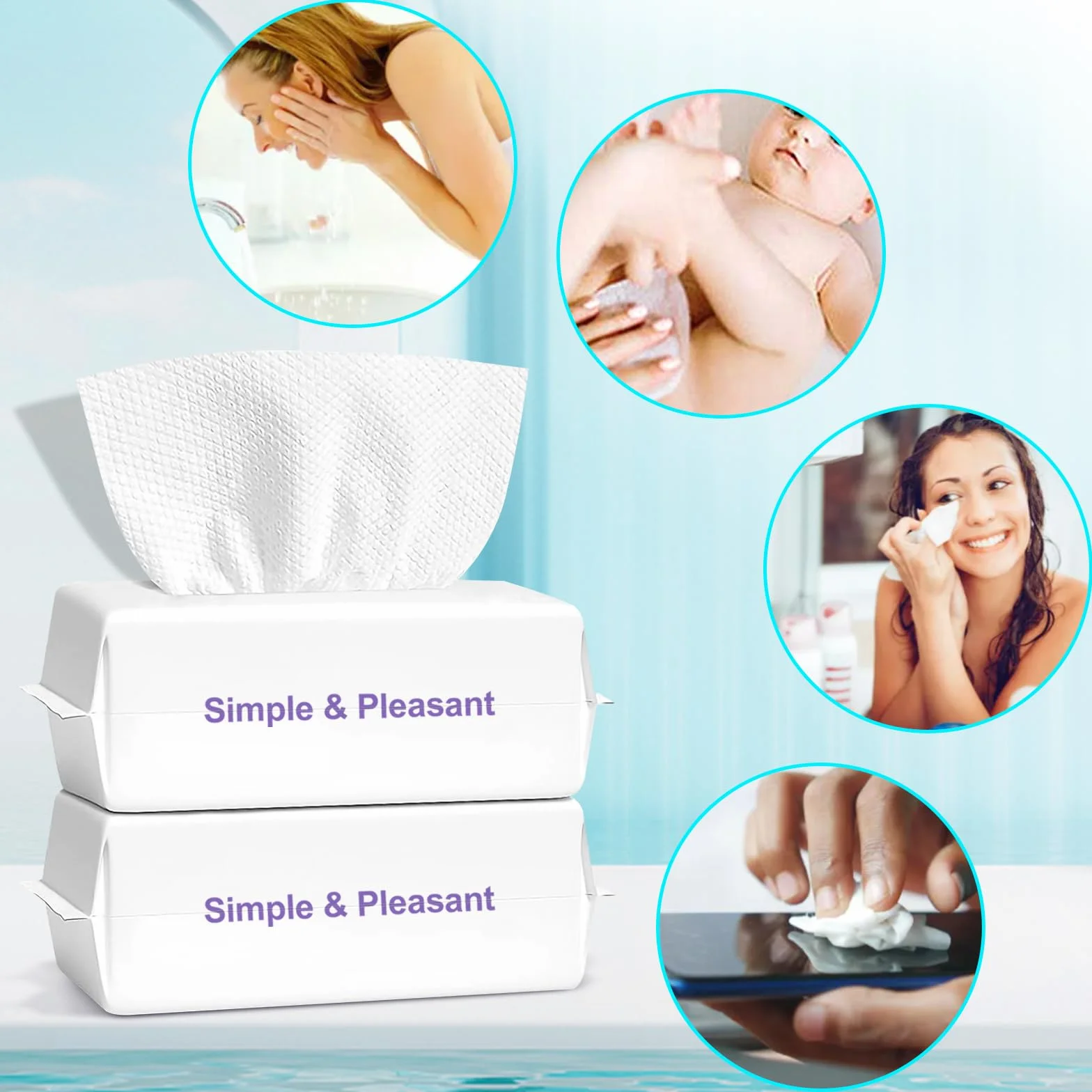 Serviettes Jetables Visage Coton Lingettes Sèches Utilisation Humide Sèche Peaux Sensibles Bébé Démaquillantes Soin Voyage 2 Paquets
