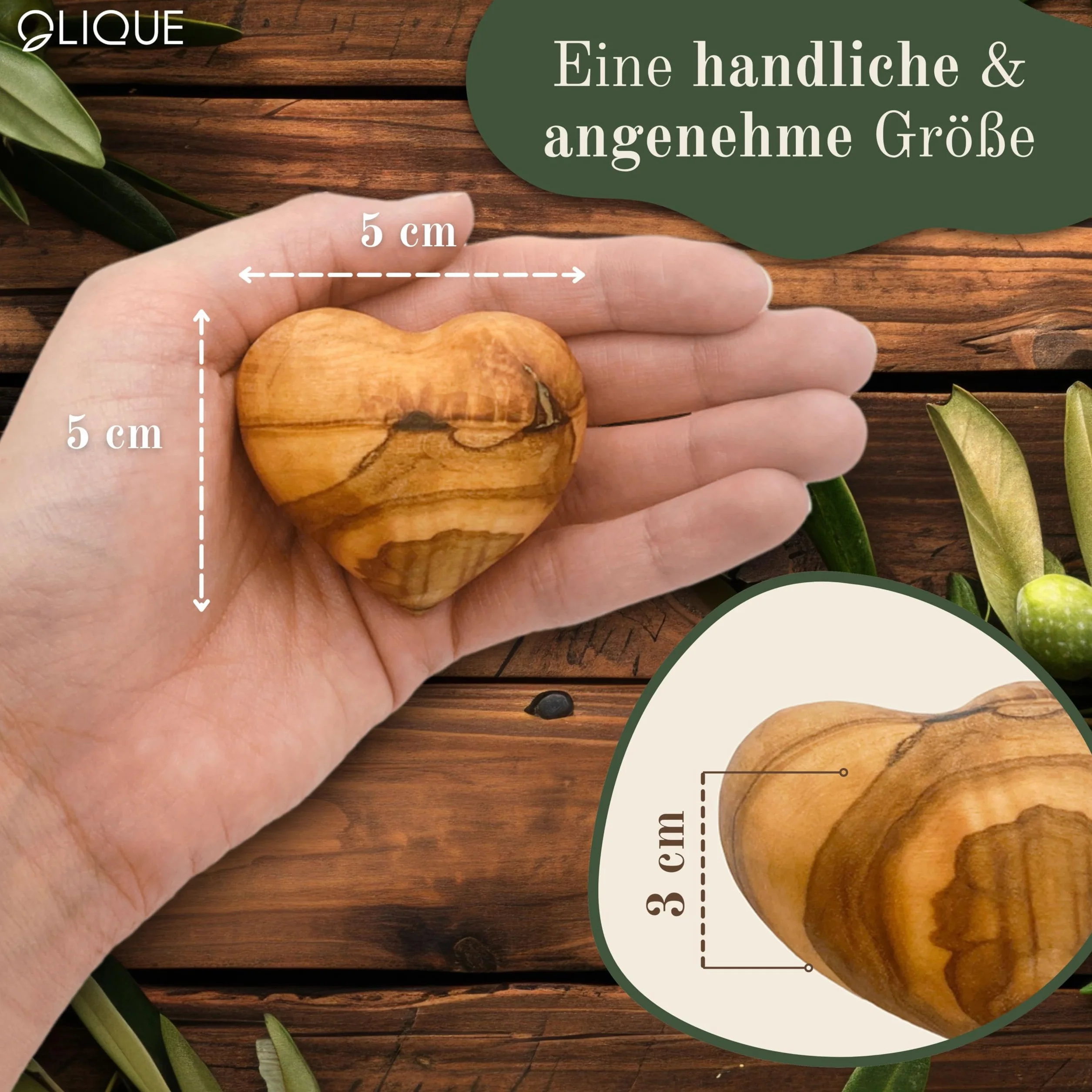 Cœur en bois d'olivier - Bijou artisanal fait main avec gravure