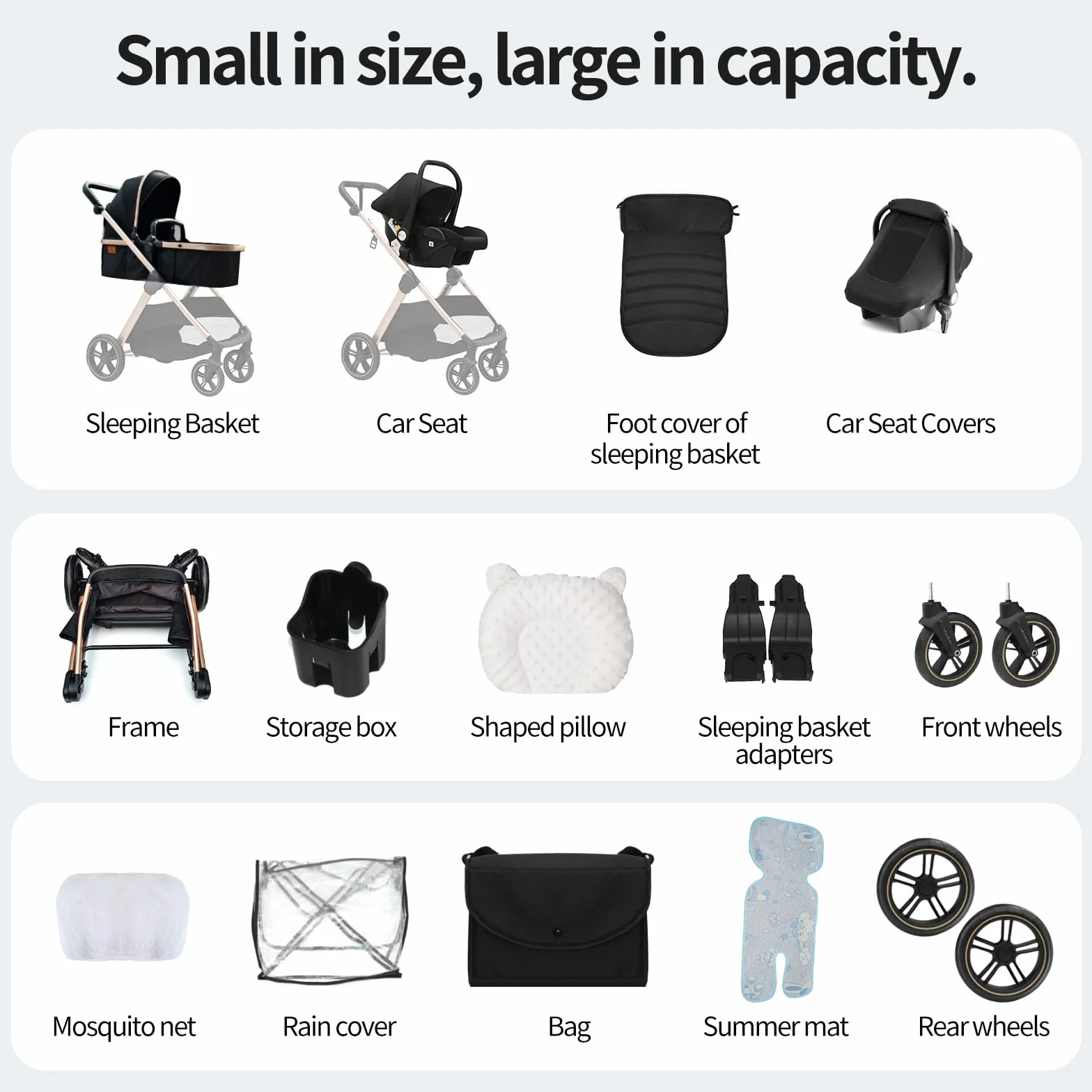 Poussette 3 en 1 Système de Voyage Pliable Pneus Caoutchouc 0-4 Ans
