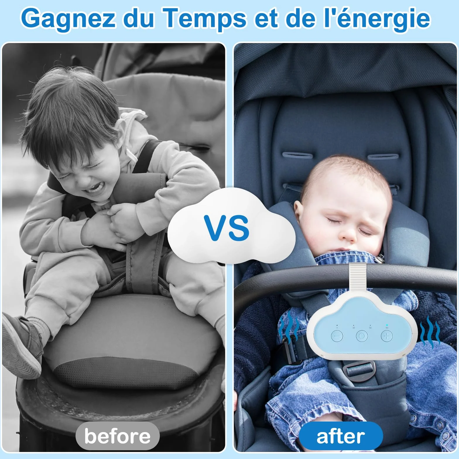 Bercement Poussette Baby Rocker avec 3 Intensités de Balancement Réglables et Minuterie 30/60/90 Minutes Bleu