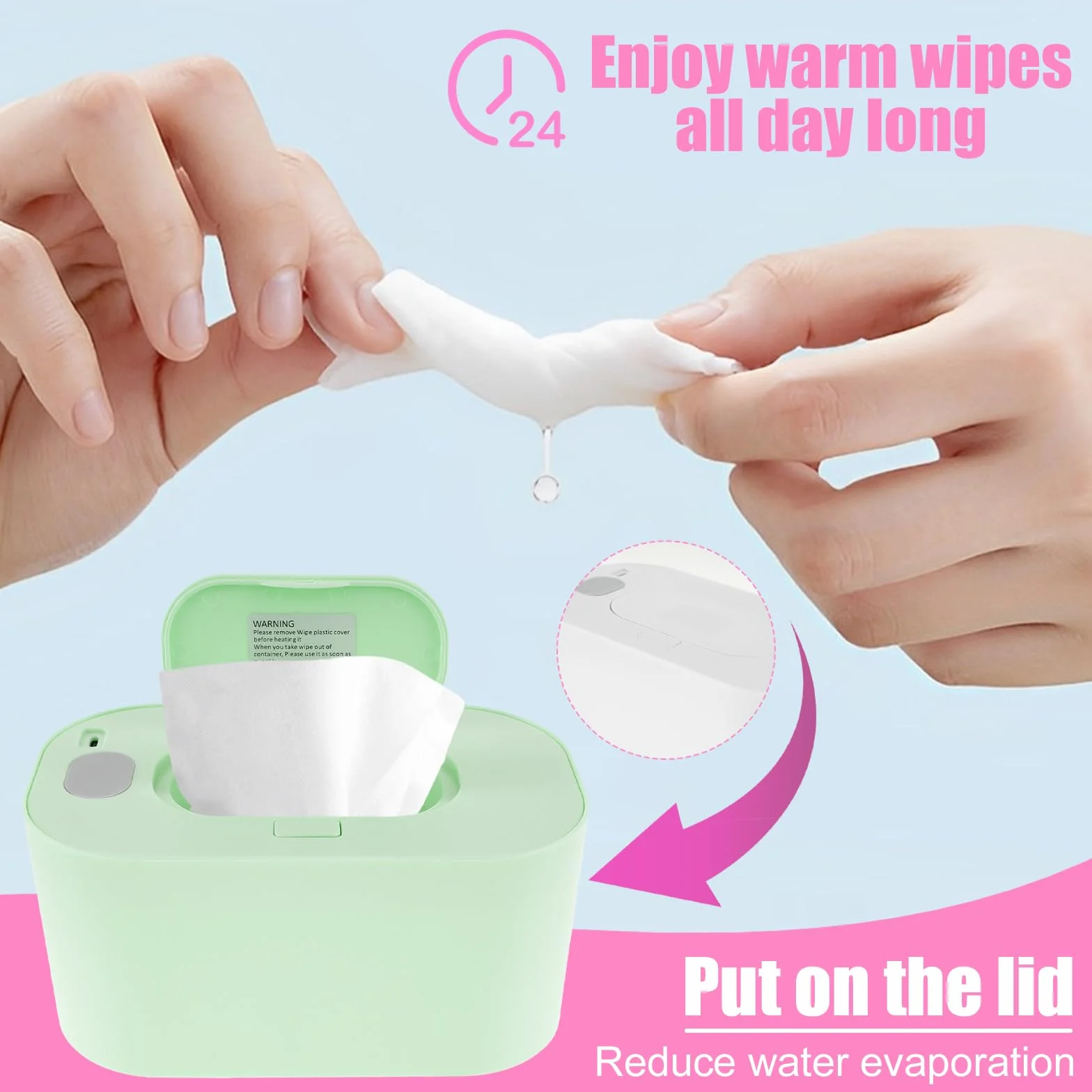 Chauffe-lingettes bébé USB portable température constante réutilisable vert