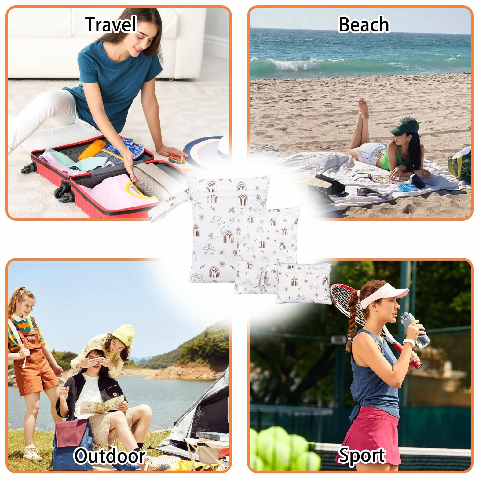 Sac à Couches Lavables Réutilisable Imperméable 3 Pièces pour Natation Camping Voyage