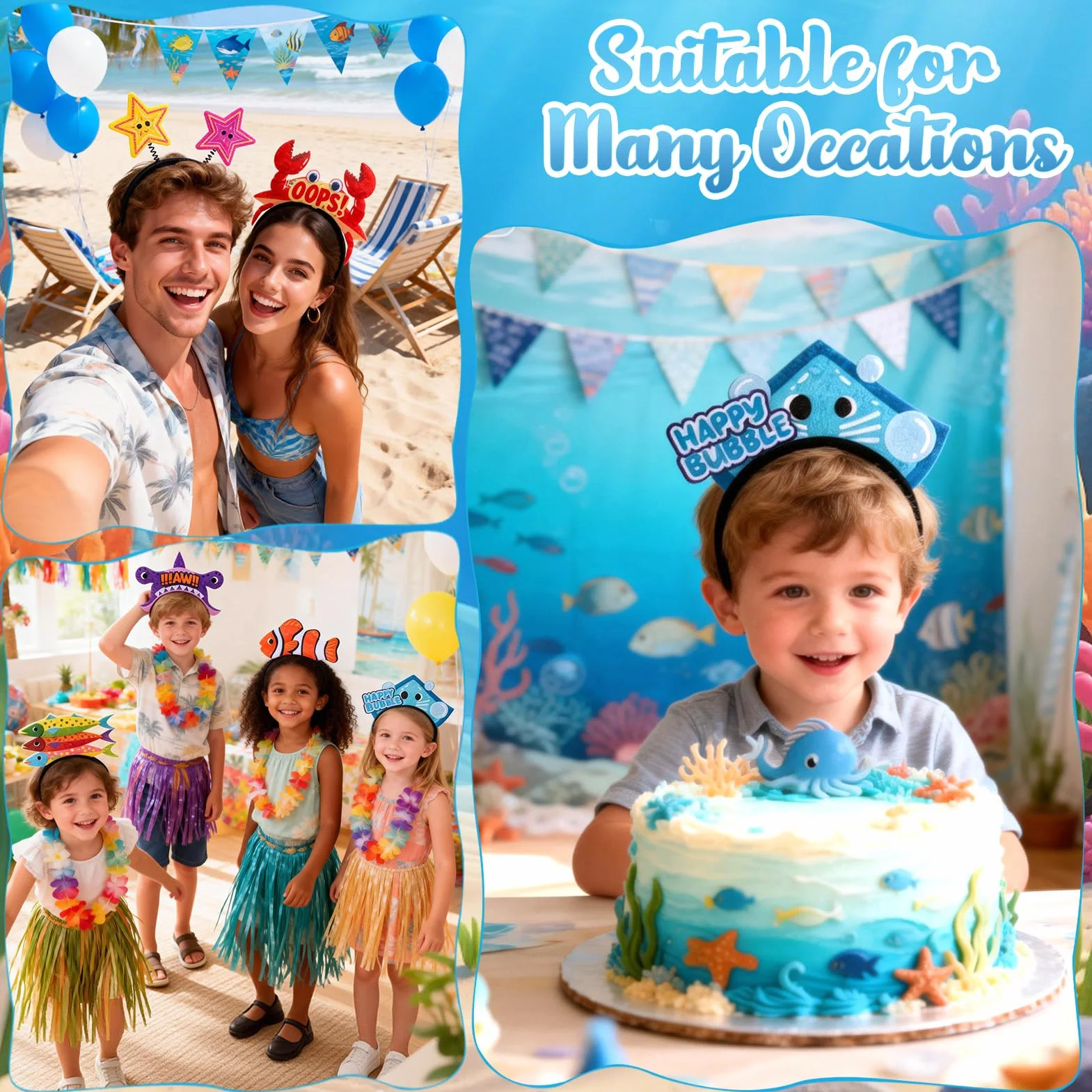 Serre-têtes en Feutre pour Enfants 12 PCS Accessoires Carnaval Photobooth Jouets Fête Anniversaire Cadeaux Filles Garçons