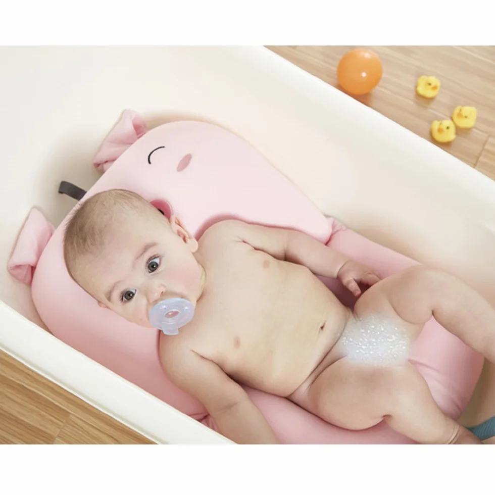 Tapis de bain bébé nouveau-né pliable coussin siège de baignoire rose