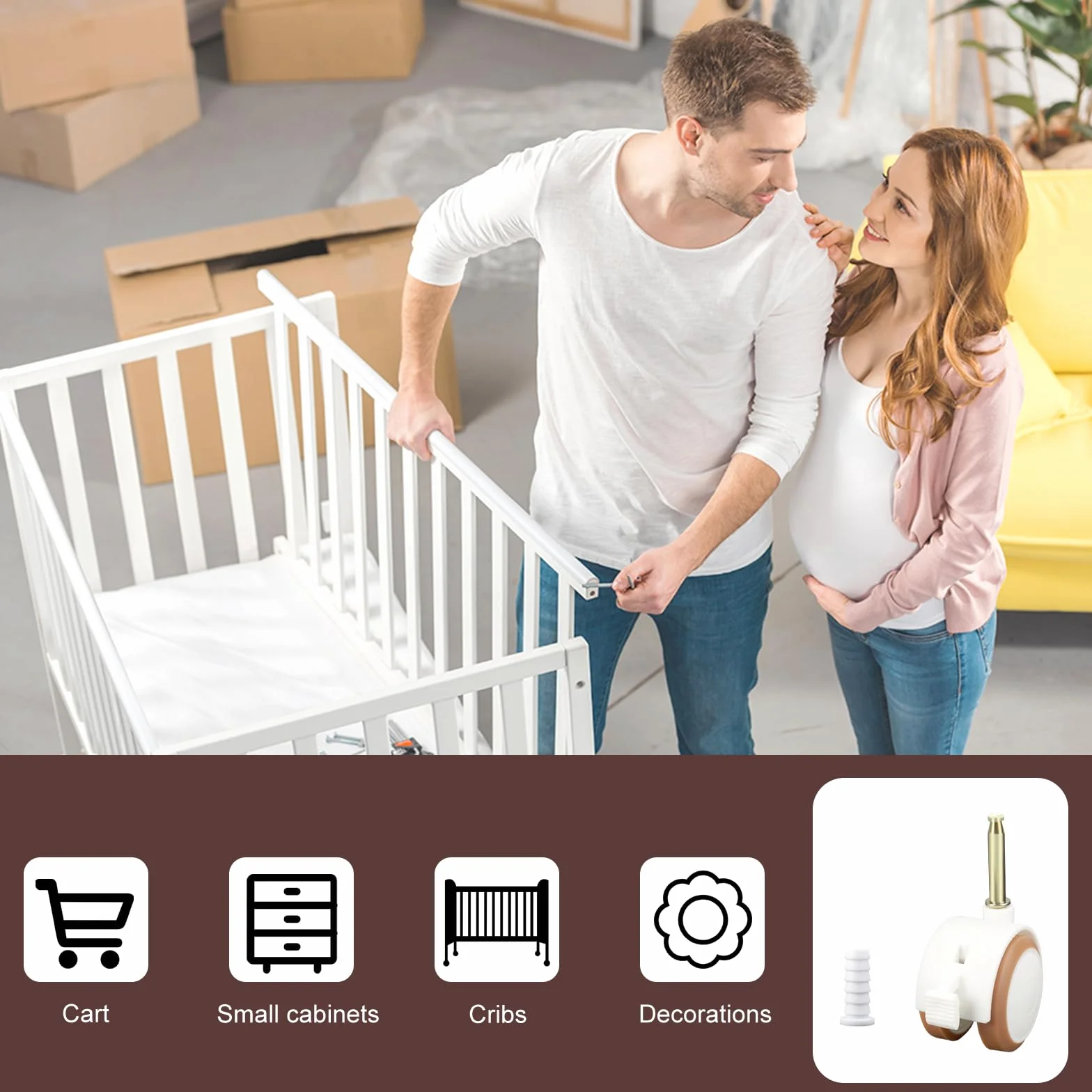 Roulettes pour Meubles d'Enfants Silencieuses en Caoutchouc avec Frein Pivotantes 360° pour Lit Bébé Chaise (Blanc)