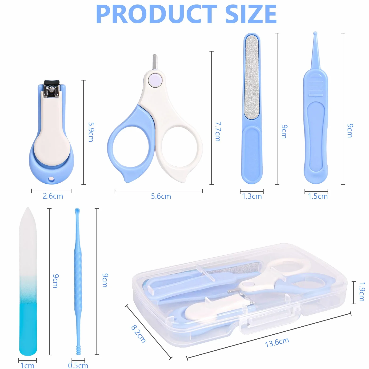 Vicloon Kit Soins des Ongles Bébé Coupe-Ongles Ciseaux Lime Pince 6pcs Bleu