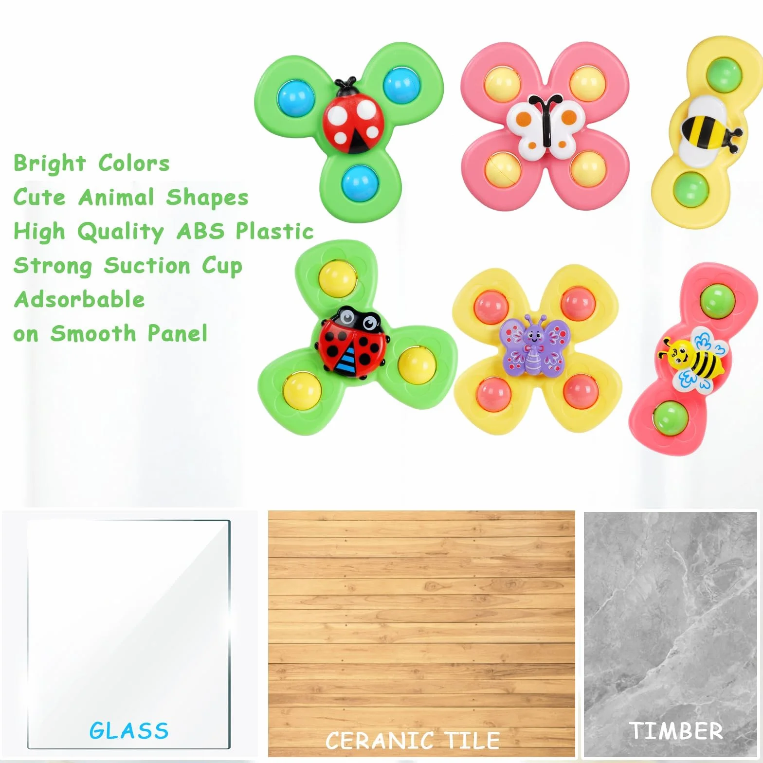 Ainiv Jouets de Bain Bébé Coccinelle Abeille Papillon Animaux Mignons 6PCS Ventouses Rotatives Spinner Cadeau