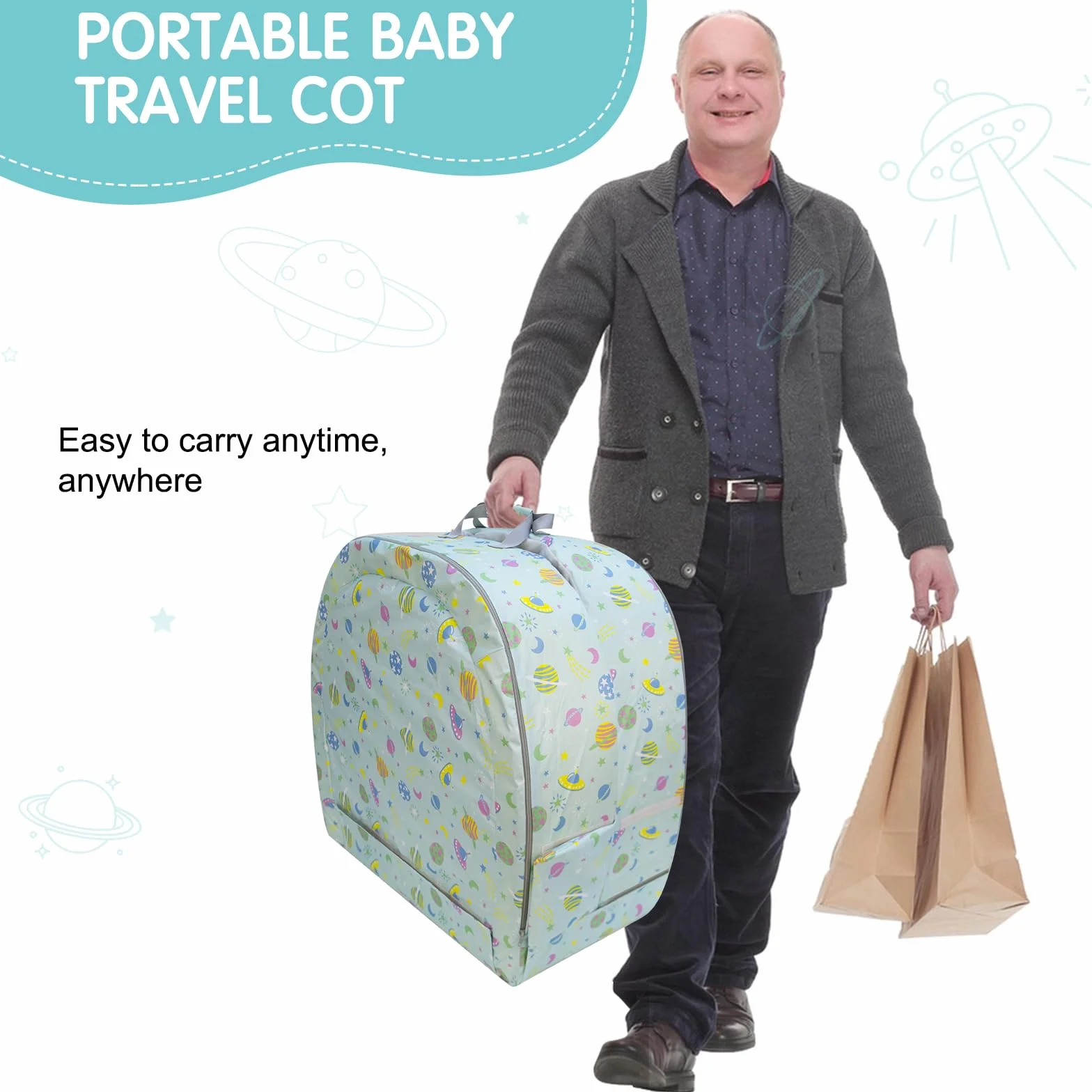 Lit de Voyage Portable Imperméable Pliable pour Enfant avec Matelas et Drap Lavable