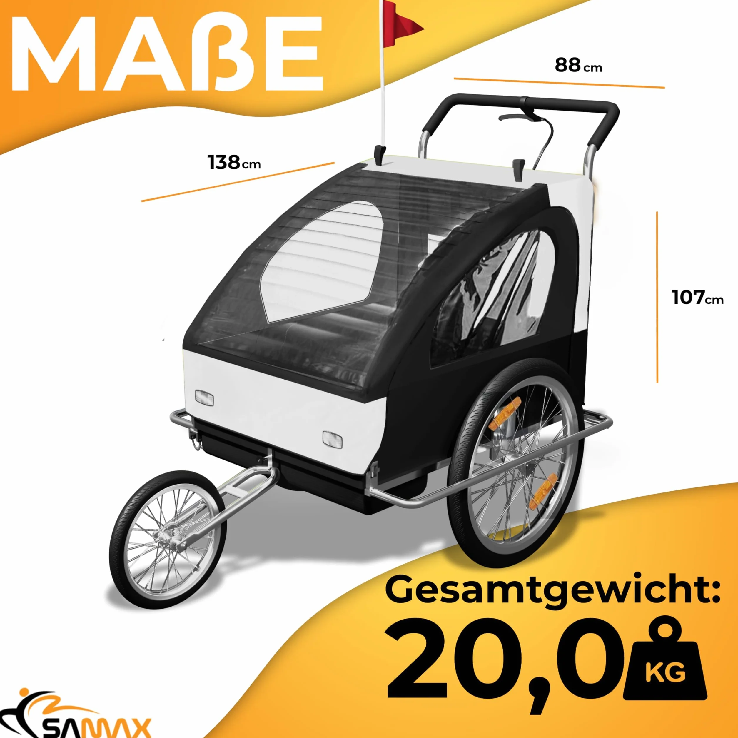CONVERTIBLE JOGGER REMORQUE VELO 2EN1 JUSQU'A 2 ENFANTS AMORTISSEUR