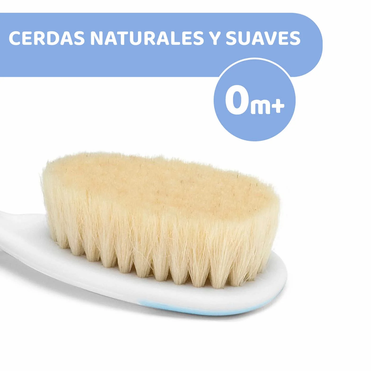Chicco Ensemble Brosse à Cheveux et Peigne pour Bébé, Poils Naturels Doux, Bouts Arrondis, Antidérapant, Bleu