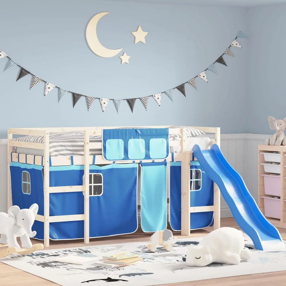 Rideaux lit mezzanine bleu polyester