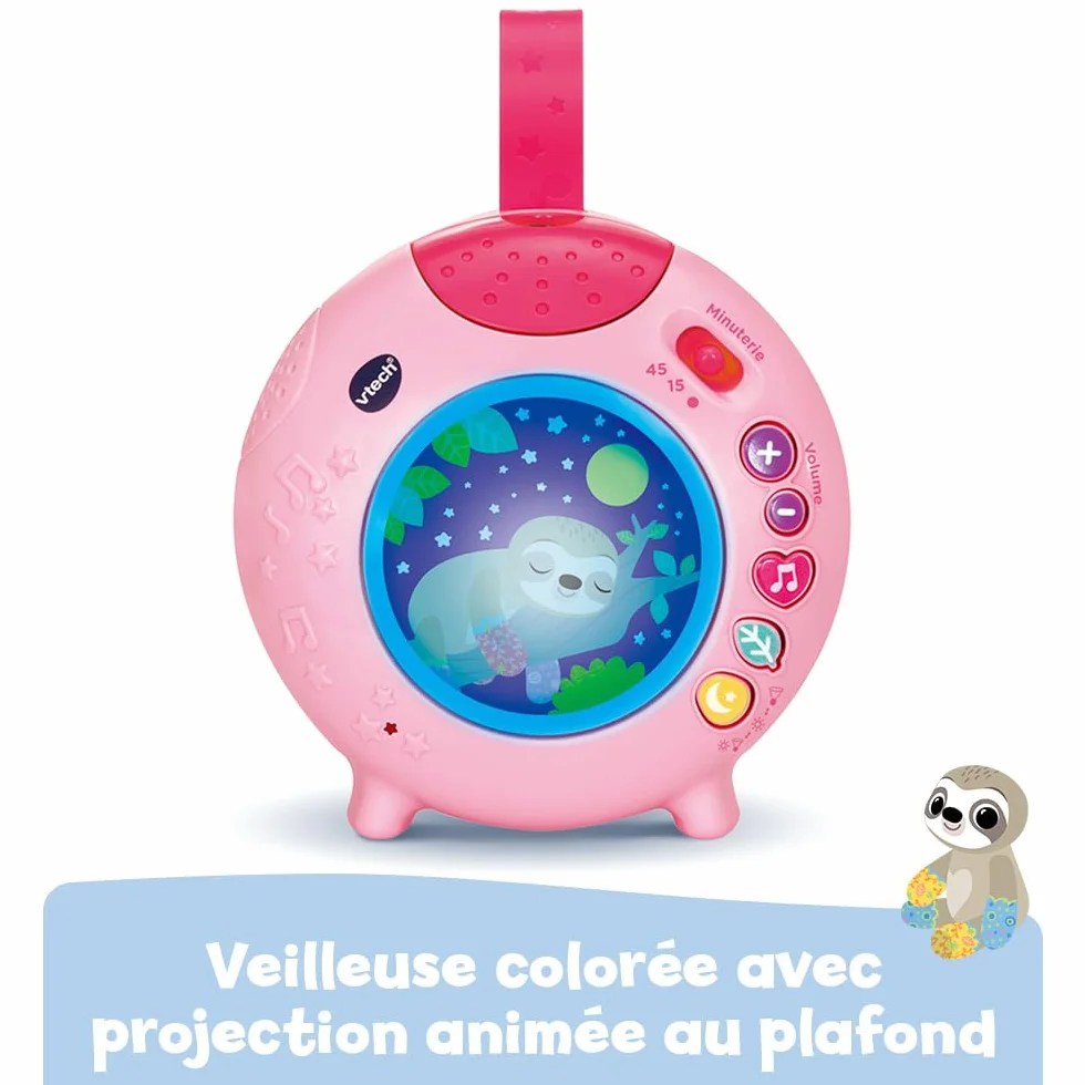 VTech Lumi Veilleuse Nuit Enchantée Rose Veilleuse Bébé Musicale Projection Lumineuse Plafond Musique Douce Bruits Blancs Sons Nature Cadeau Naissance