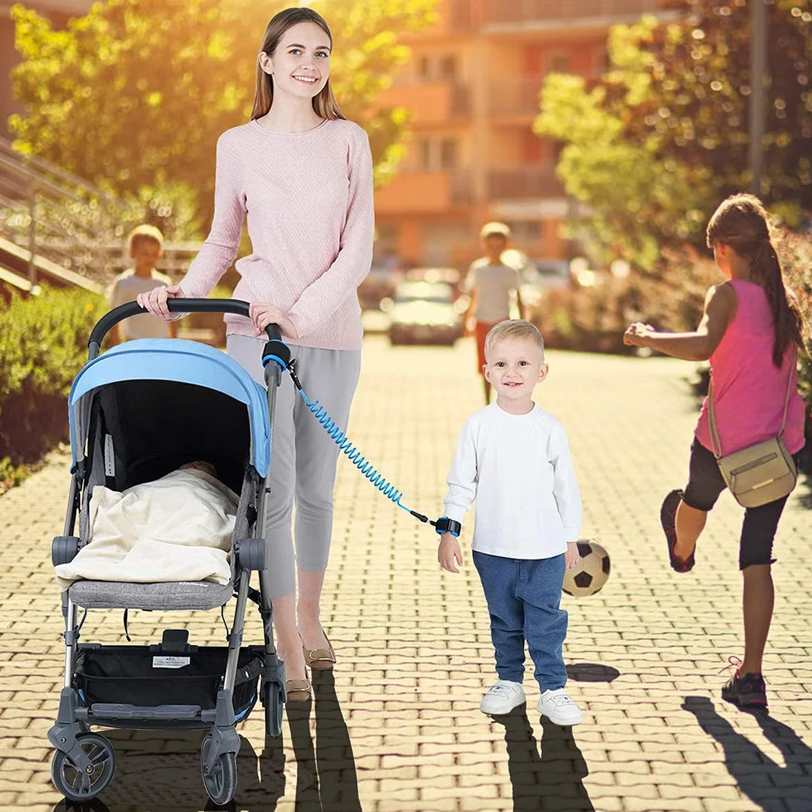 Baudrier de Sécurité pour Enfants Anti-Perdu Poignet en Coton Respirant 360° 1.5M Rouge/Bleu