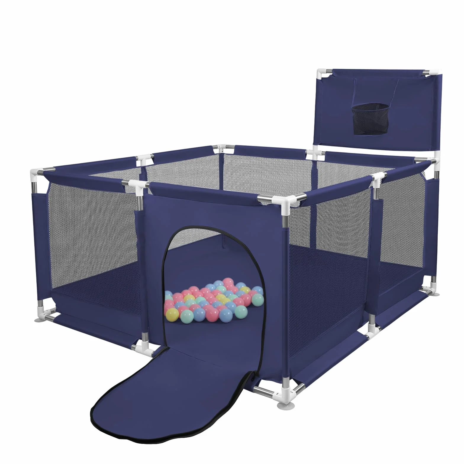 Parc Bébé Modulable Grand Centre d'Activités pour Enfants 126x126x66cm Bleu Marine avec 50 Boules Plastiques