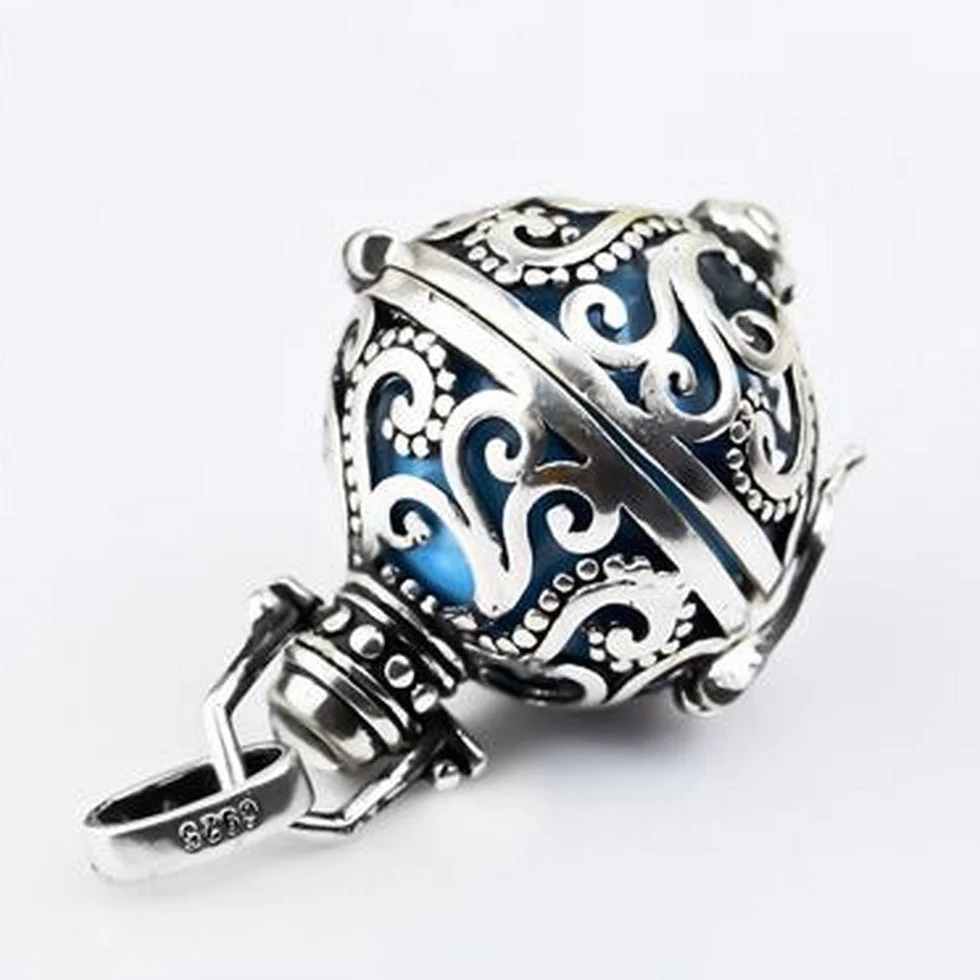 Pendentif Bijou Argent Grossesse Bola Arabesque Bleu
