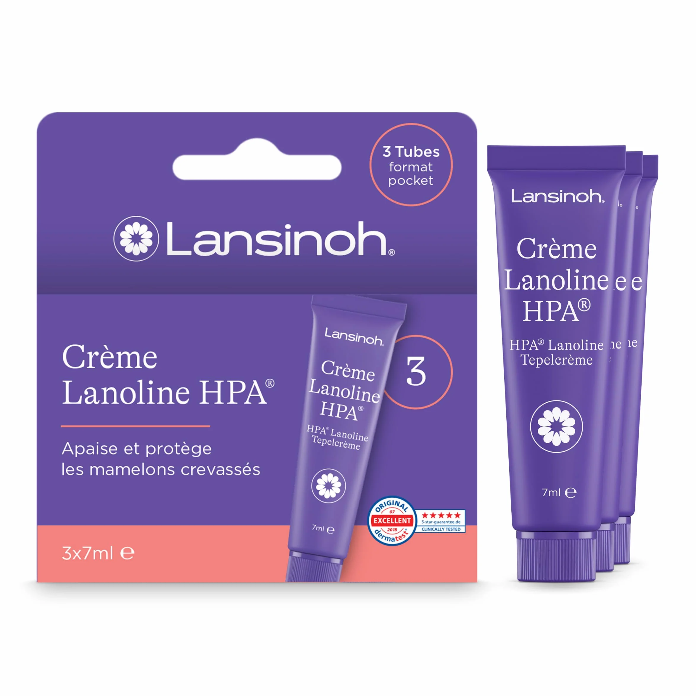 Lansinoh Crème Lanoline HPA 3x7ml Soin des seins Allaitement 100% Naturelle