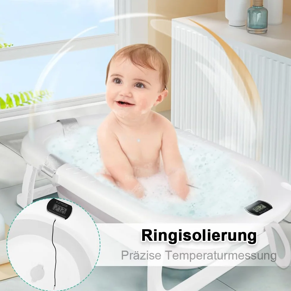 Baignoire pour bébé pliable XXL avec coussin antidérapant et thermomètre