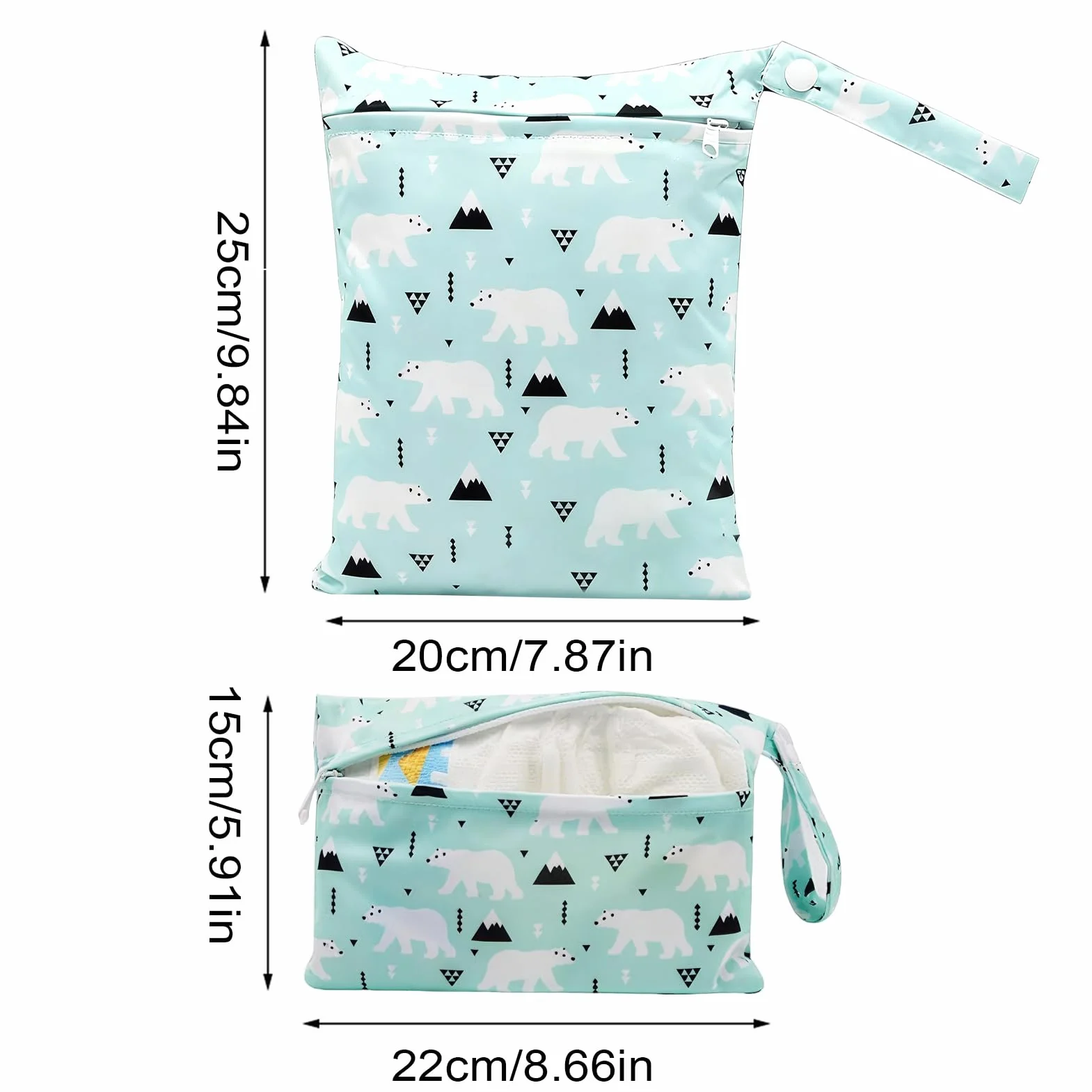 Sac à Langer Réutilisable à Fermeture Éclair en Tissu Humide et Sec pour Maillots de Bain, Lingettes, Vêtements