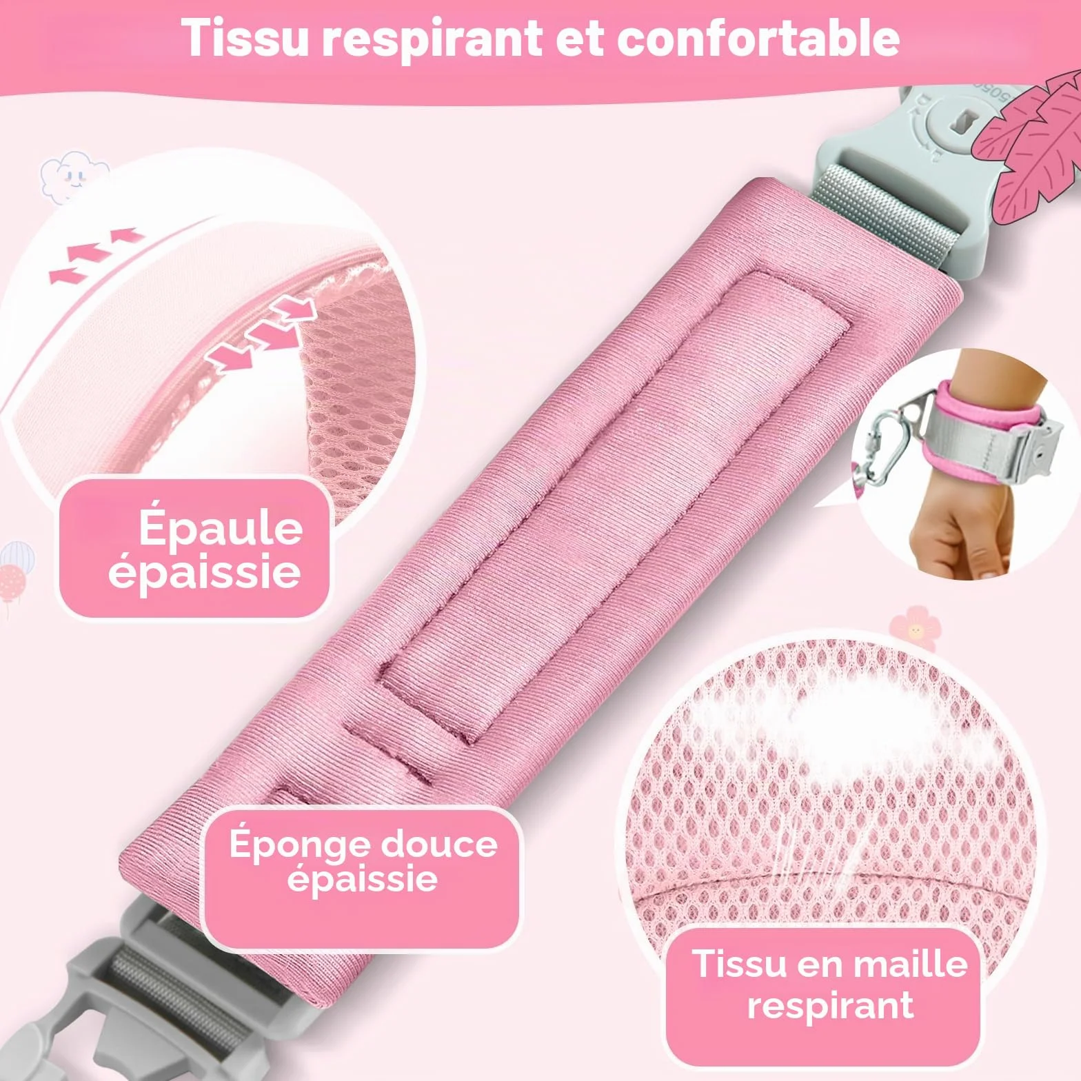 Dr.meter Laisse Enfant 3 en 1 Sac à Dos Anti-Perte Rotative 360° 1,2M Rose Dinosaure Sécurité Extérieur