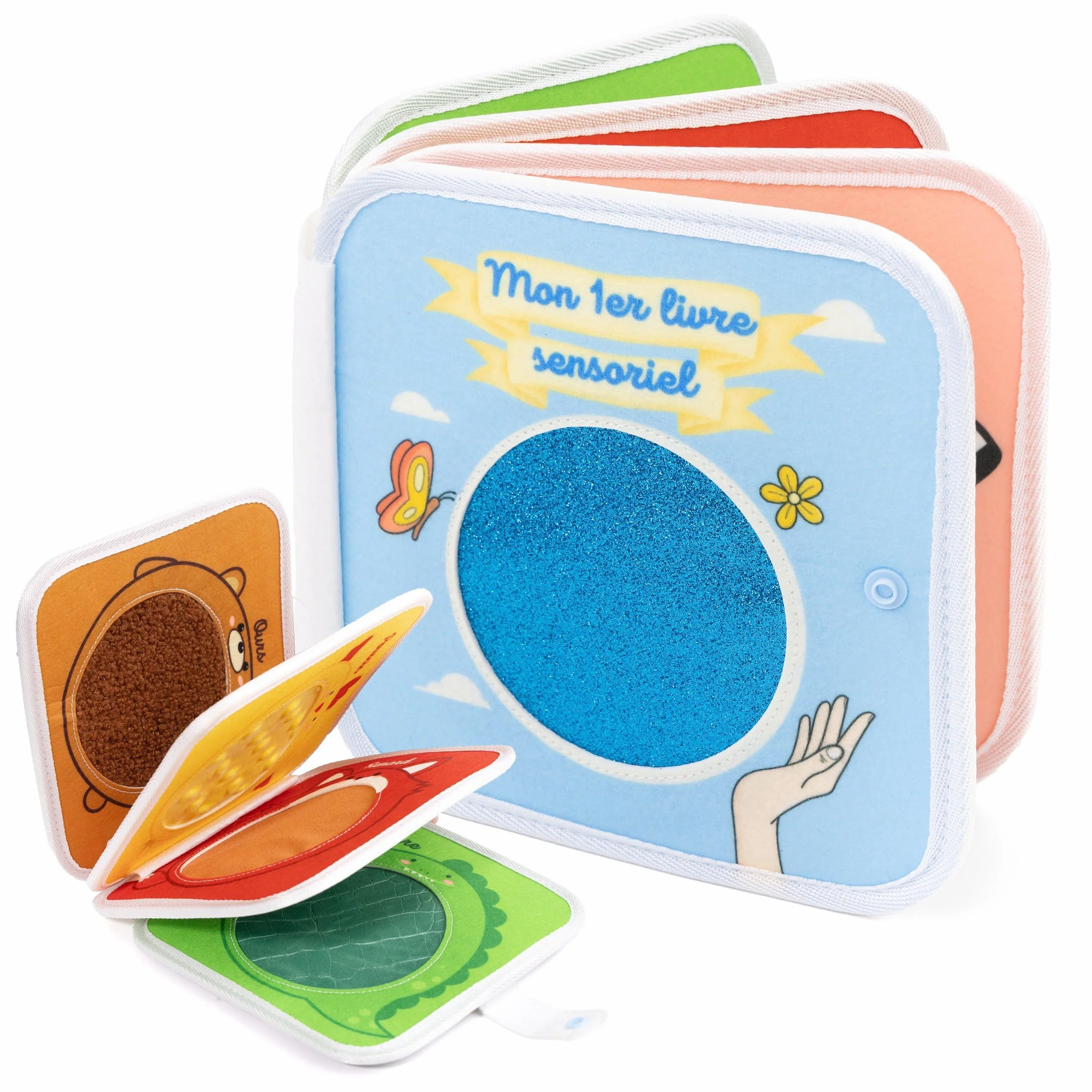 The Little Ones Malin I Livre sensoriel d'éveil Montessori motricité fine français bébé 1-3 ans busy board animaux textures pages couleurs