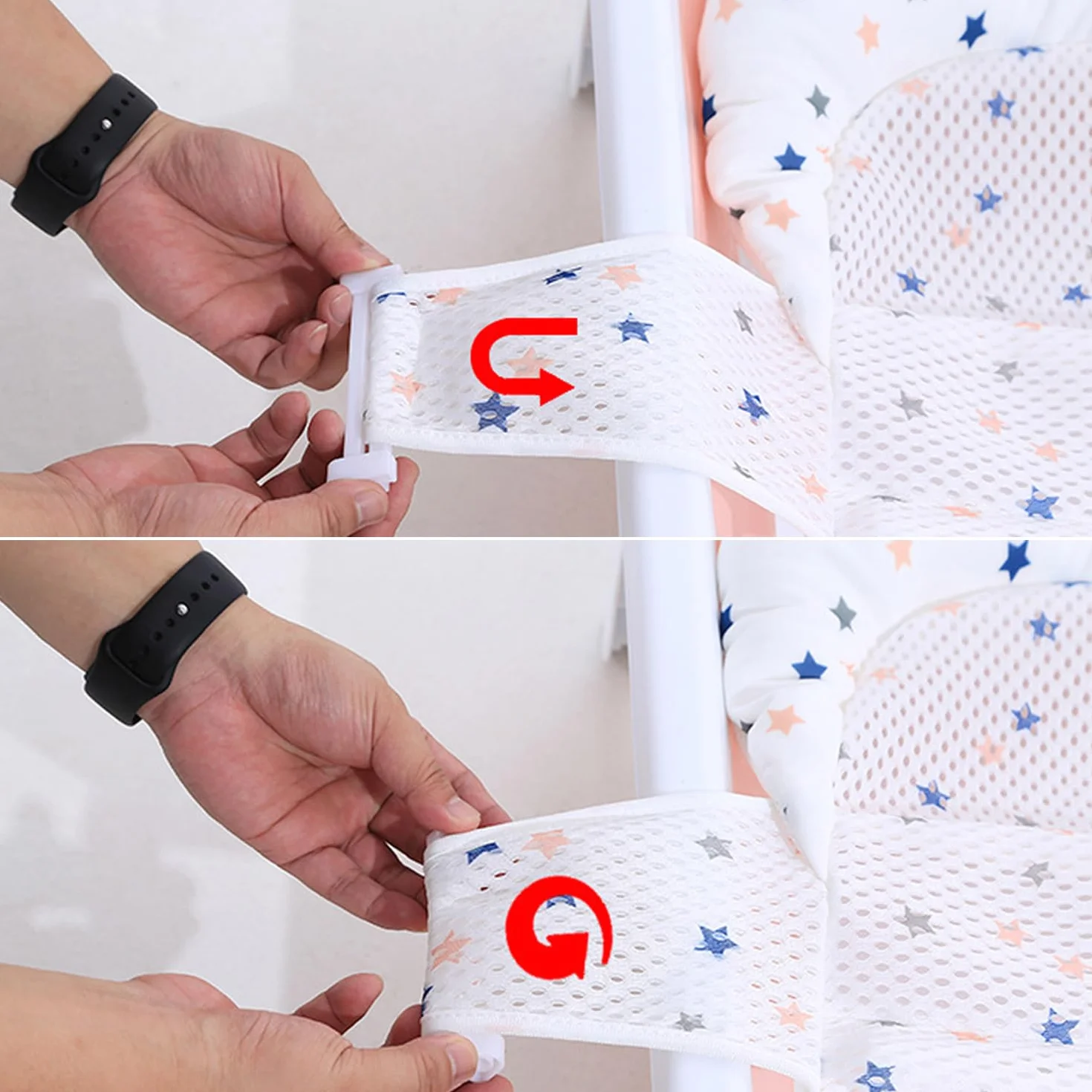 Bain en T Antidérapant pour Bébé - Blanc, Filet de Tapis maille, Support Nouveau-né avec Sangles Ajustables, Siège de Bain Confortable, 0-12 Mois