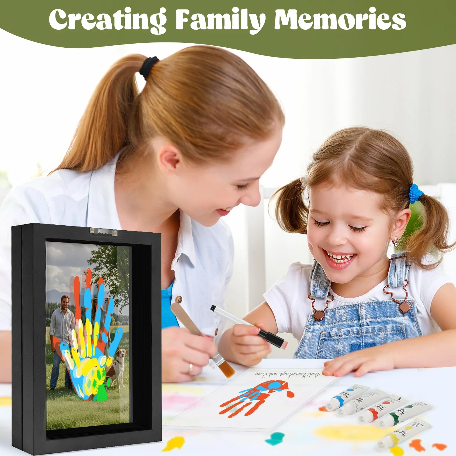Nabance Empreinte Main Famille 4 Plaques Plexiglas 5 Couleurs Pigments Cadre Empreinte Famille Noir