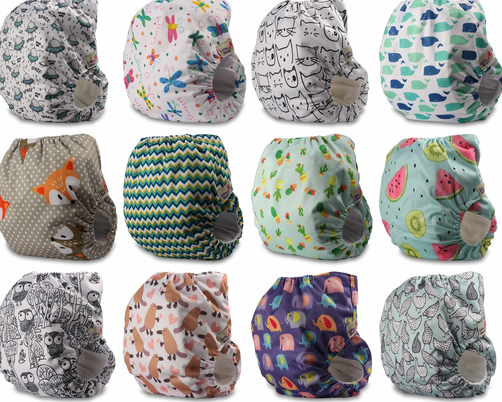Littles & Bloomz Lot de 12 Bébé Couches Réutilisables en Tissu Couche Lavable à Poche avec Bouton Pression