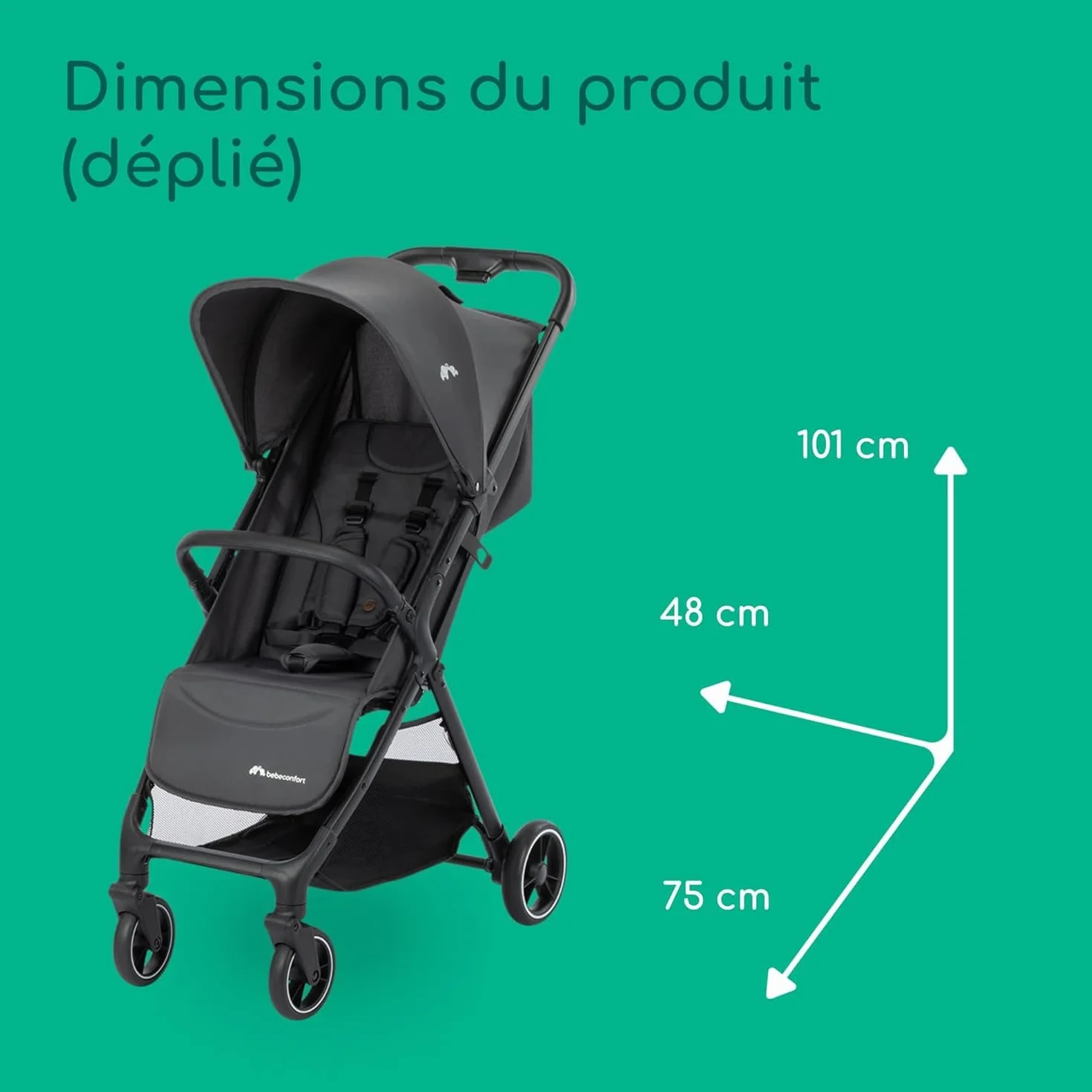 Bebeconfort Azur Poussette Canne Compacte 0-3 ans 15 kg Pliage Automatique Inclinaison Allongée Mineral Graphite