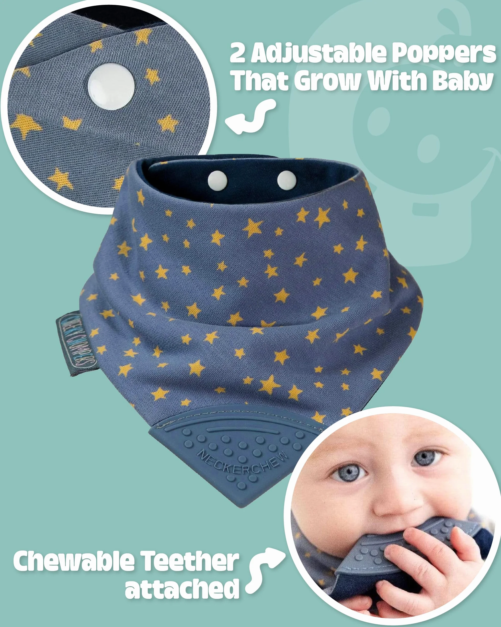 Cheeky Chompers Bavoirs de dentition pour bébés - Bavoir bandana avec anneau en silicone - Hygiénique et absorbant (fleur botanique)