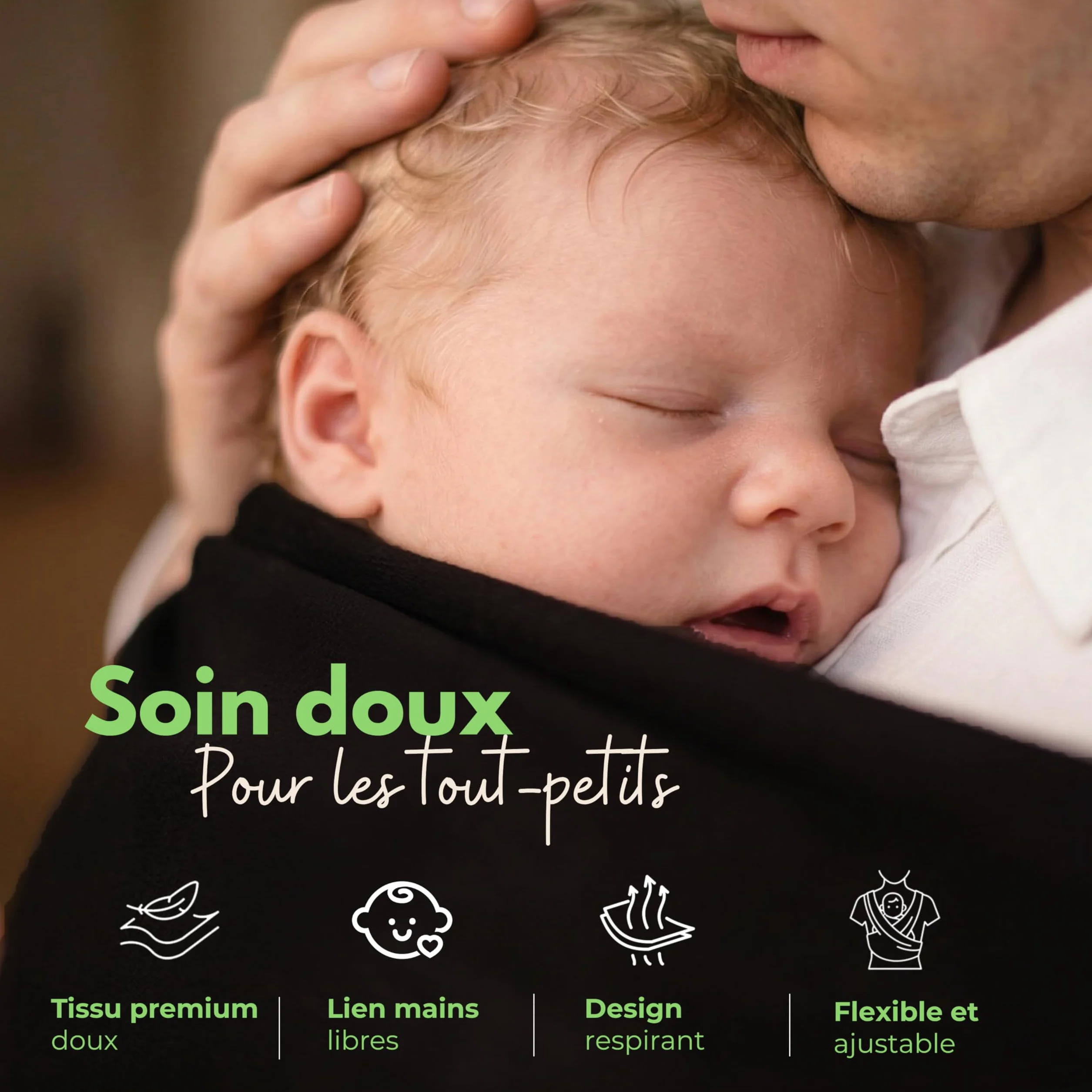 ELDOMA Porte-bébé en Écharpe Noir Léger et Respirant Mains Libres 3-15kg