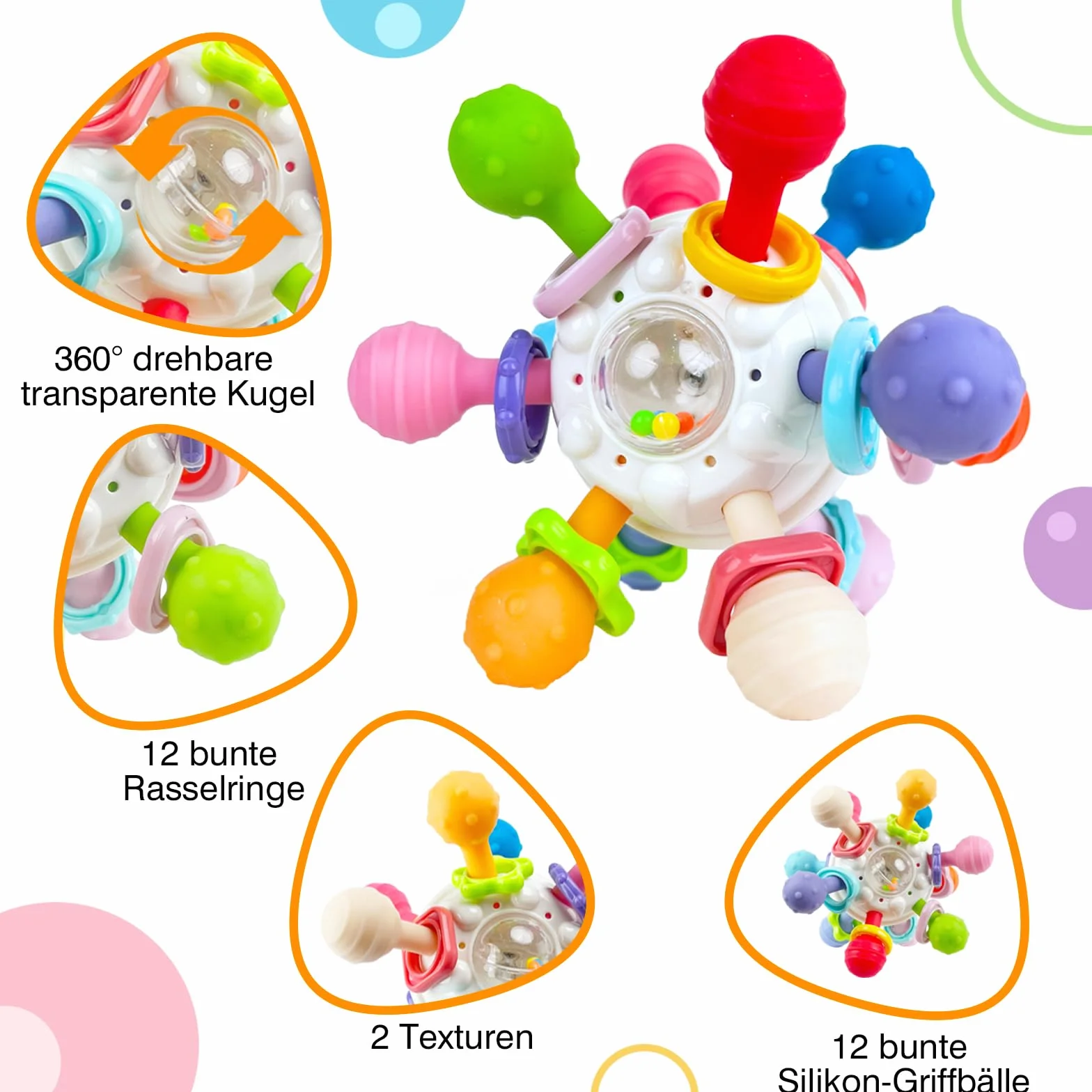 Jouet Dentition Bebe Balle Sensorielle Hochet Développement 0-3 Mois Educatif Cadeau Enfant Garçon Fille 1 An