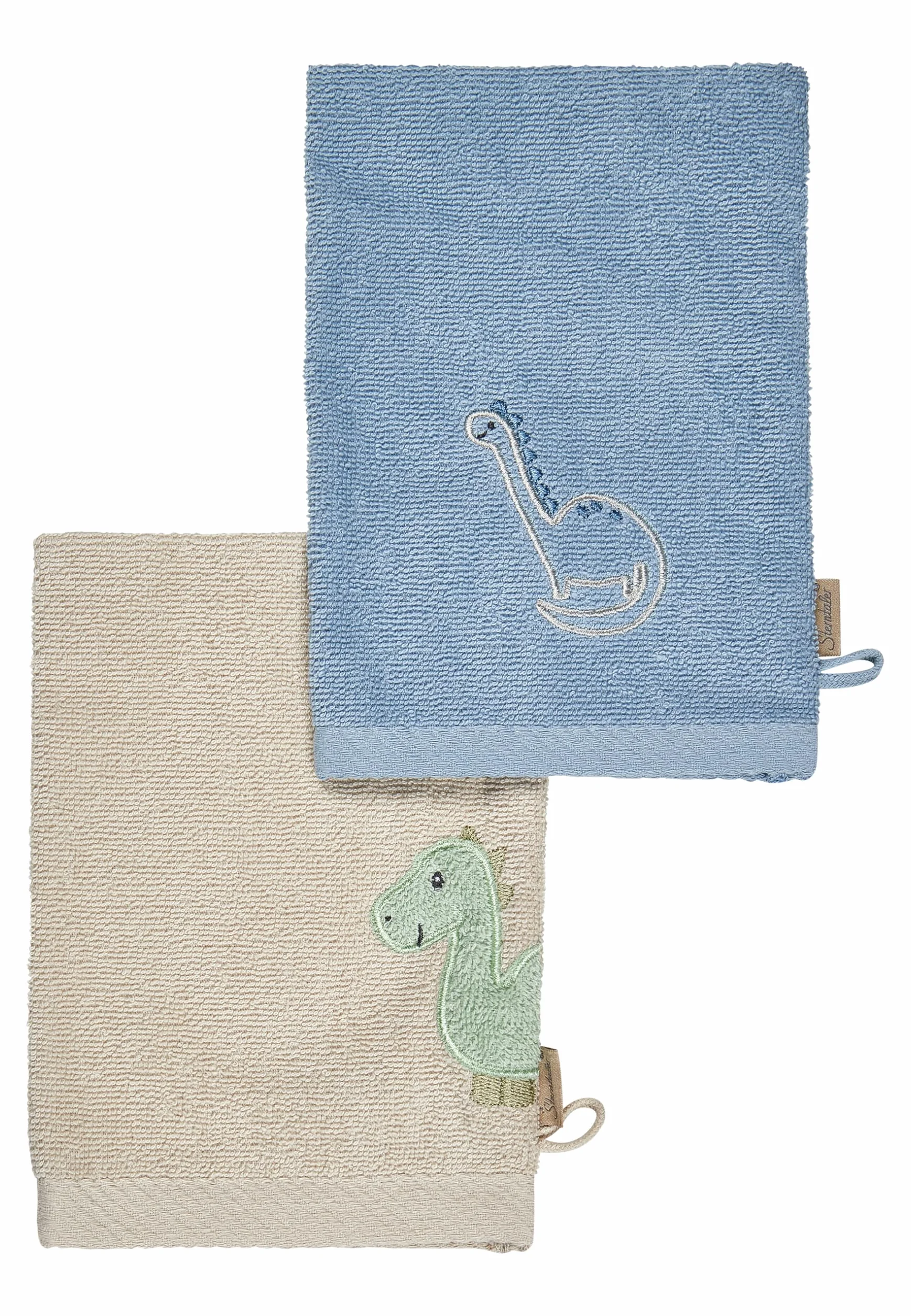 Sterntaler Dino Rexi Lot de 2 gants de toilette en tissu éponge pour bébé en coton absorbant Bleu