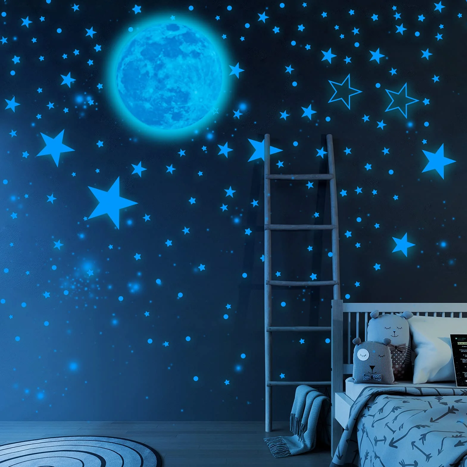 Autocollants Lumineux Phosphorescents Lune Étoiles Stickers Muraux Enfants Décoration Chambre Plafond 1109 Pièces
