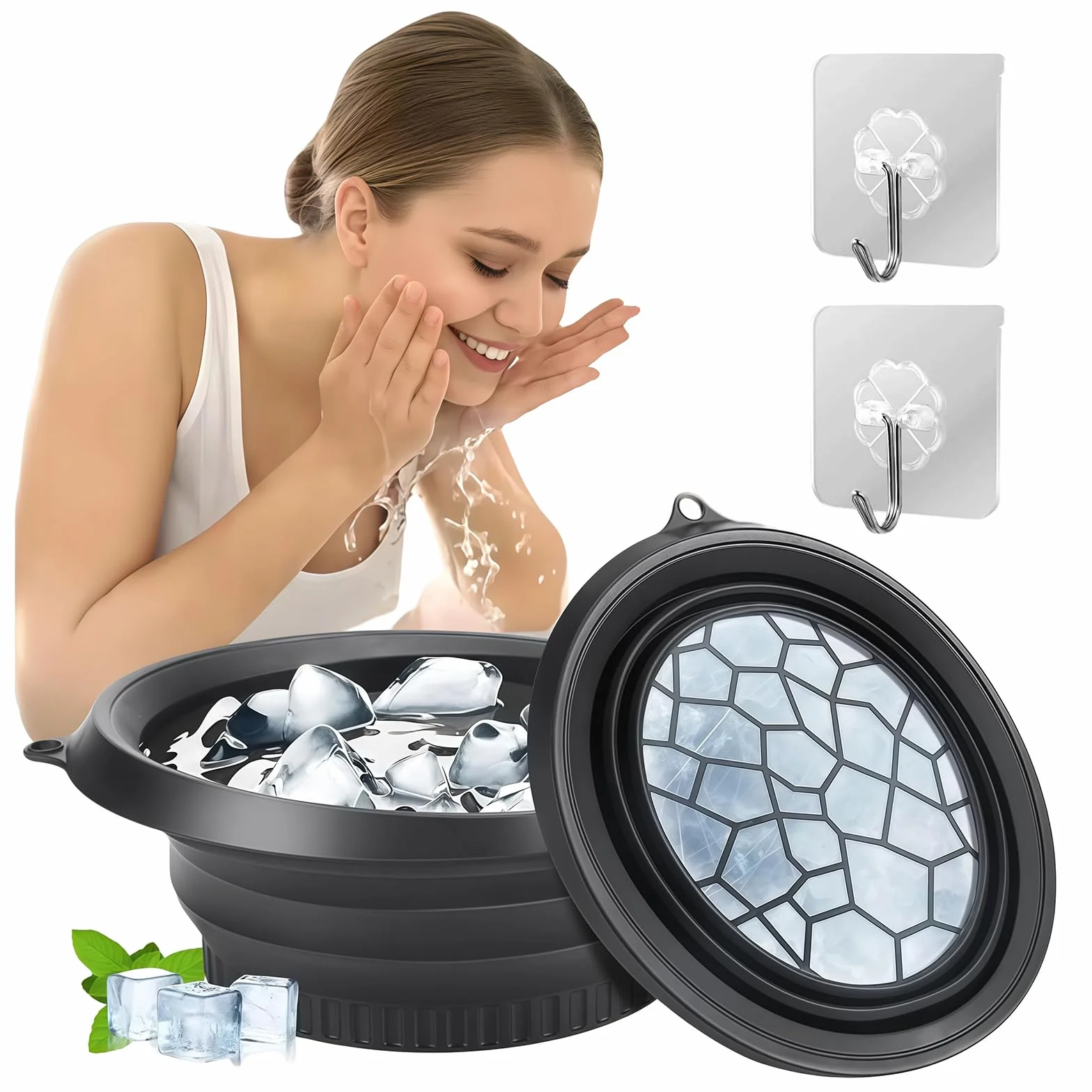 Bol à Glace Facial Pliable en Silicone avec Compartiment à Glace Intégré pour Thérapie par Immersion Froide