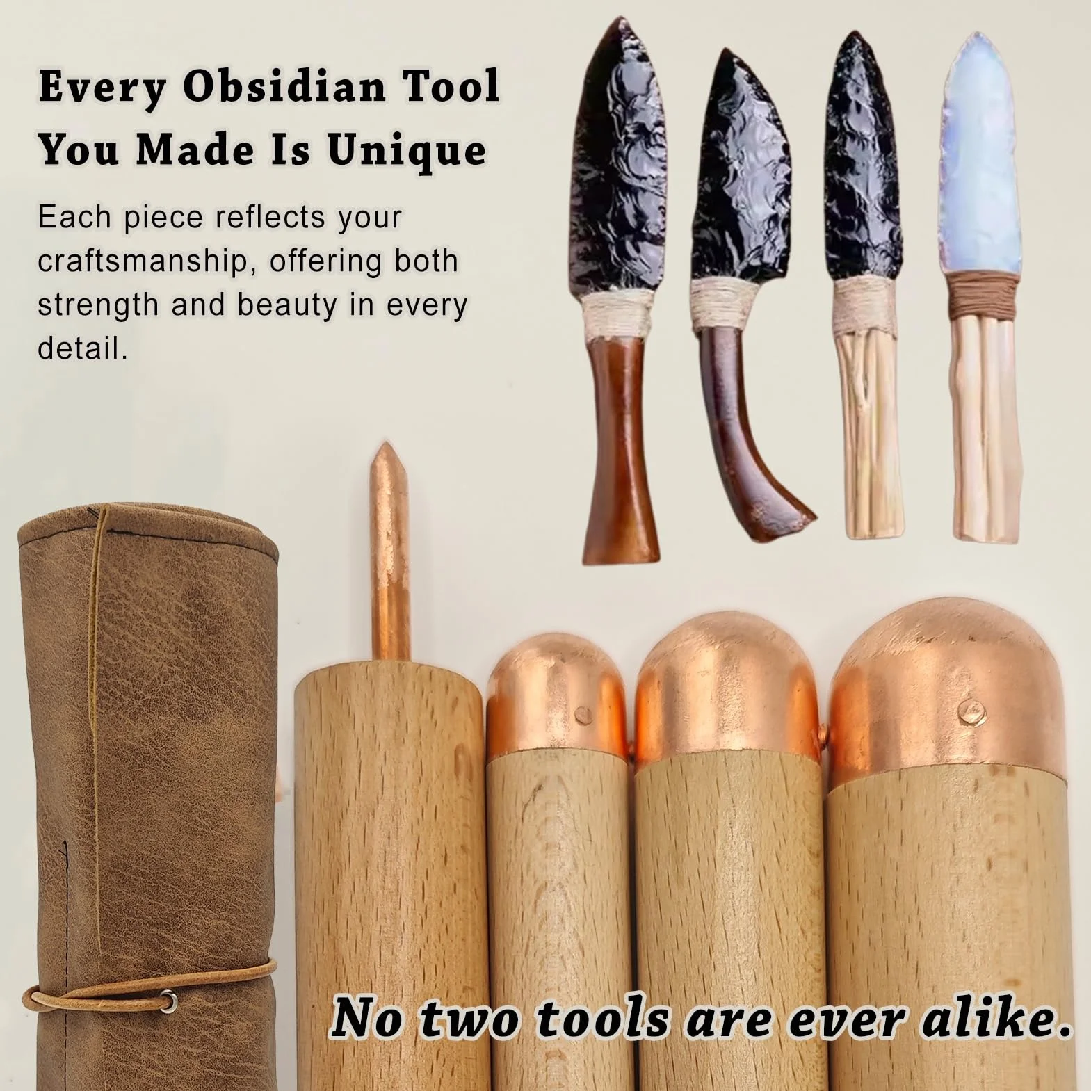 Kit d'outils de taille de silex avec flaker de pression et boppers en cuivre pour l'artisanat