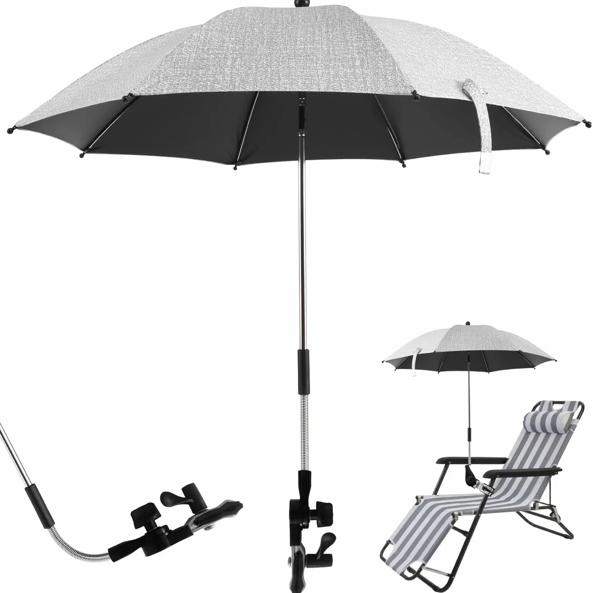 Ombrelle Poussette Universelle Anti UV 50+ Parasol Bébé avec Pince Flexible Bras Réglable