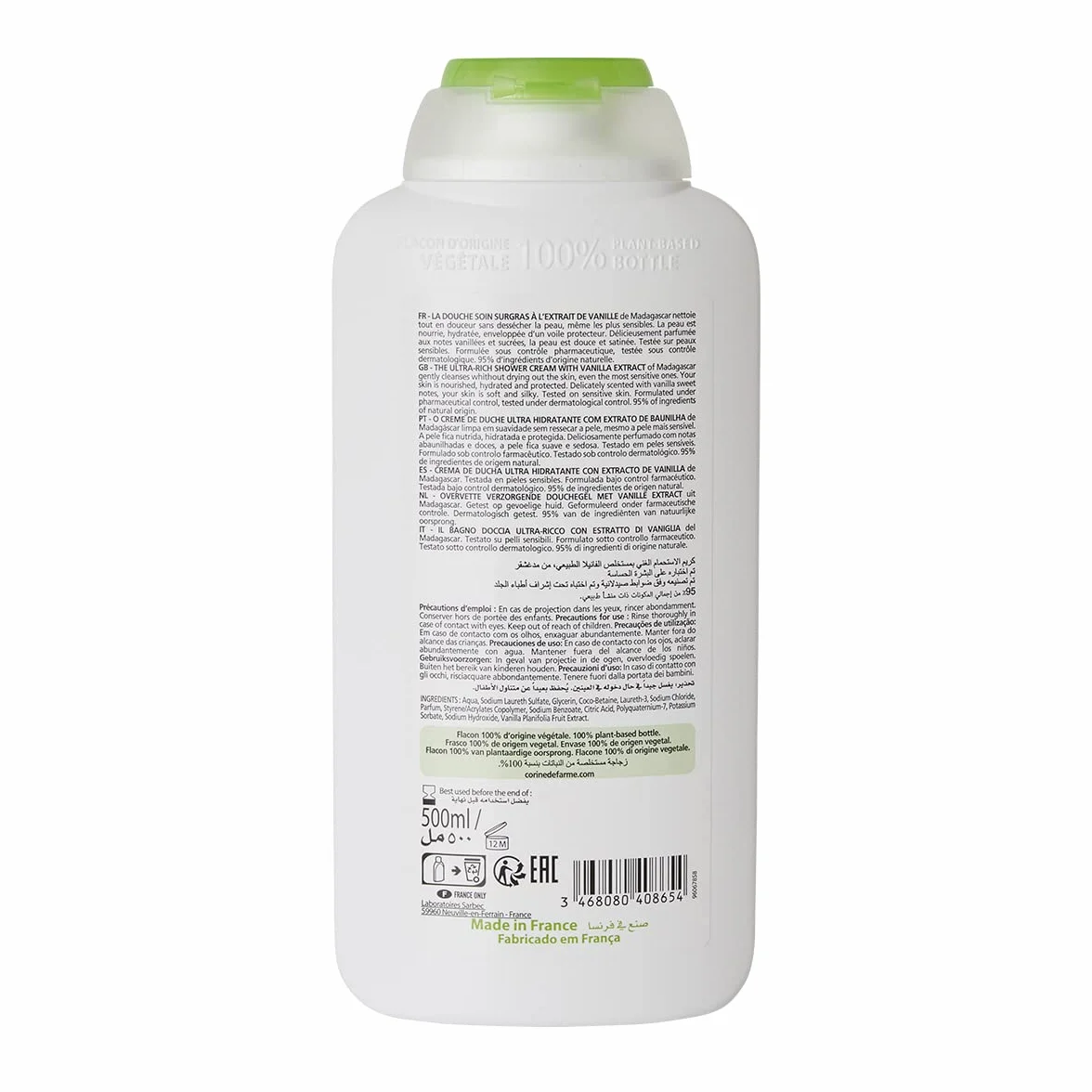 Corine de Farme Douche Soin Surgras Vanille 500 ml pH Neutre Nourrit Hydrate