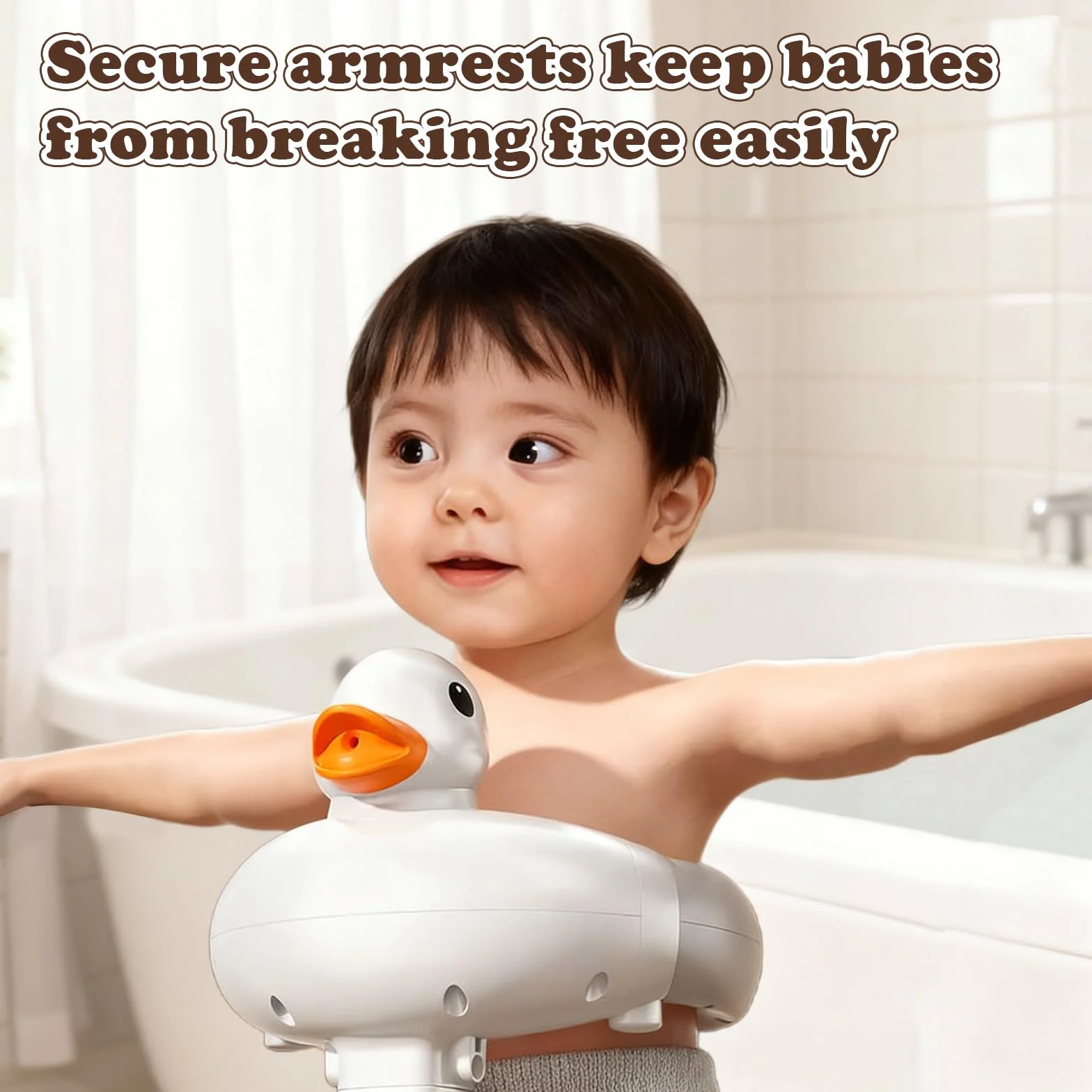 Support de Bain Bébé Debout avec Canard Sonore, Douchette Réglable en Hauteur, Siège Antidérapant 6-36 Mois