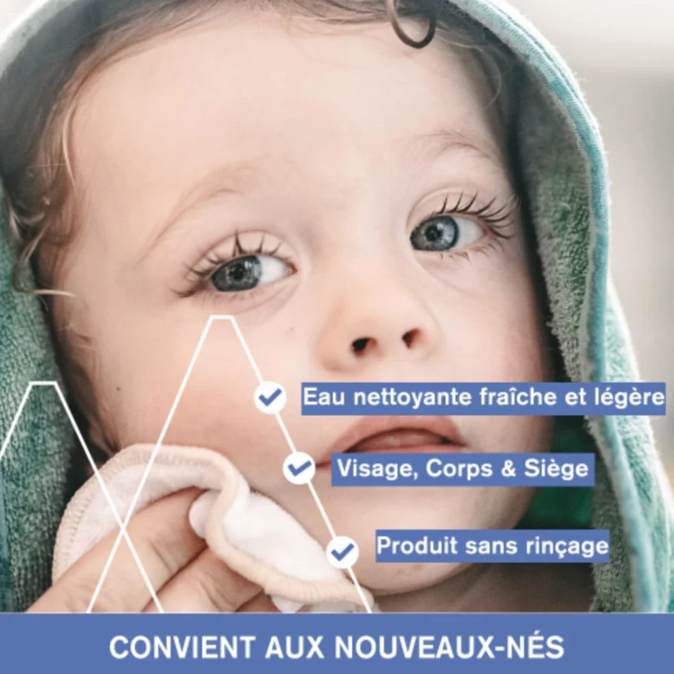 Pack Eau Nettoyante Bébé 1L 600 coton 8x10cm Visage Corps