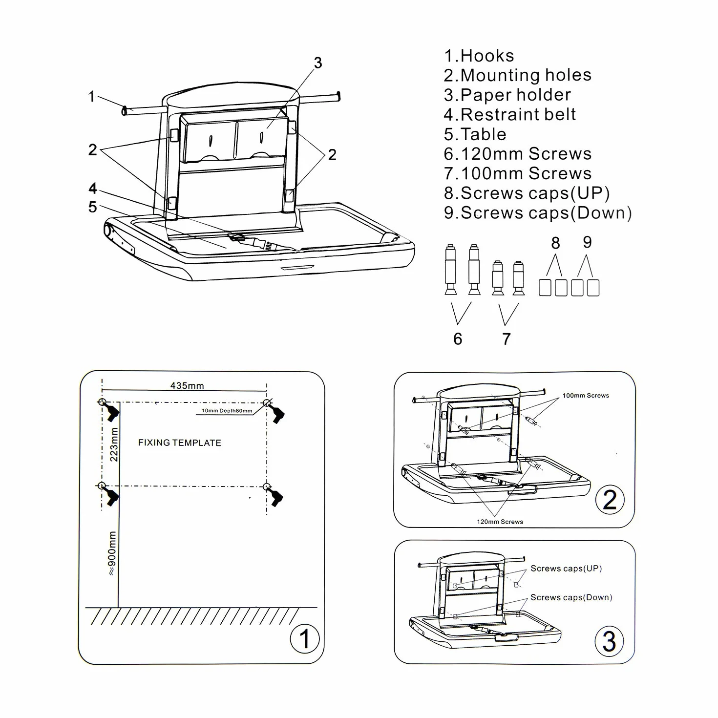Table à Langer Bébé Pliante Montage Mural