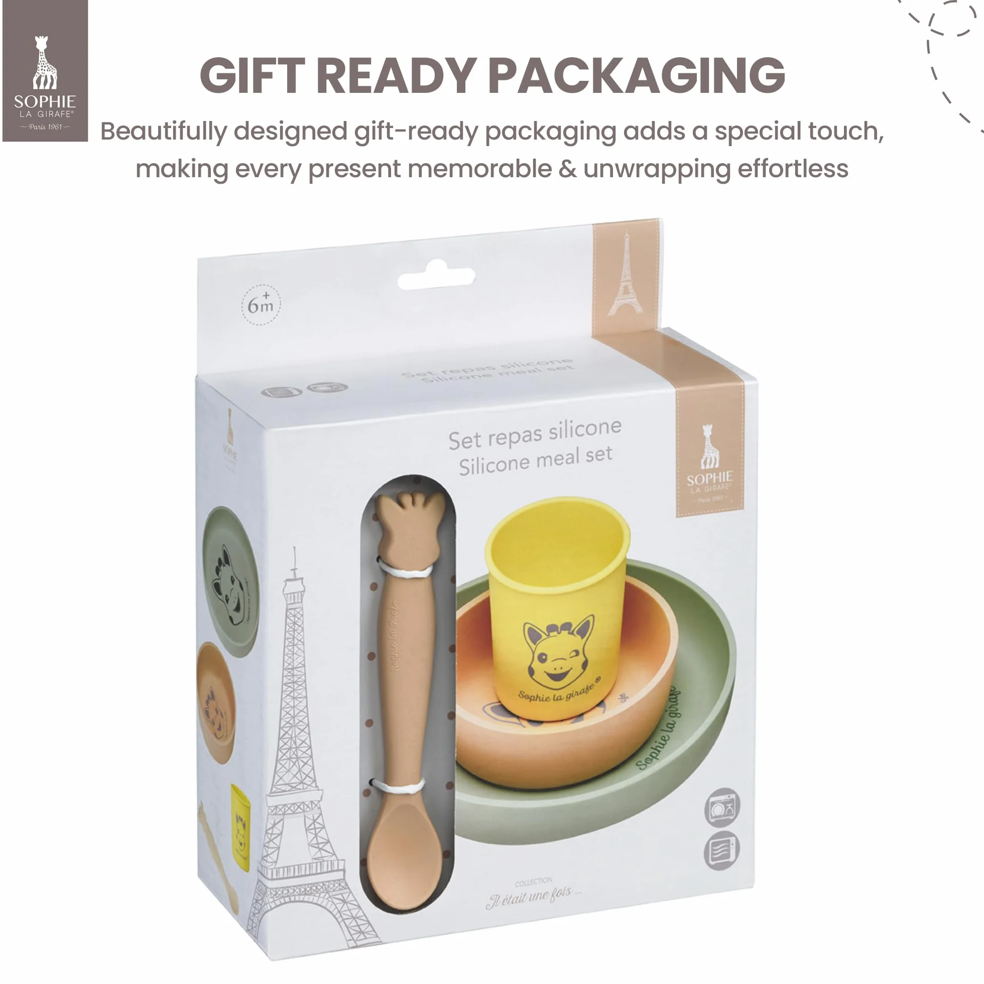 Sophie la Girafe Set de Repas en Silicone - Assiette, Bol, Verre et Cuillère Passe au Lave Vaisselle et Micro-ondes